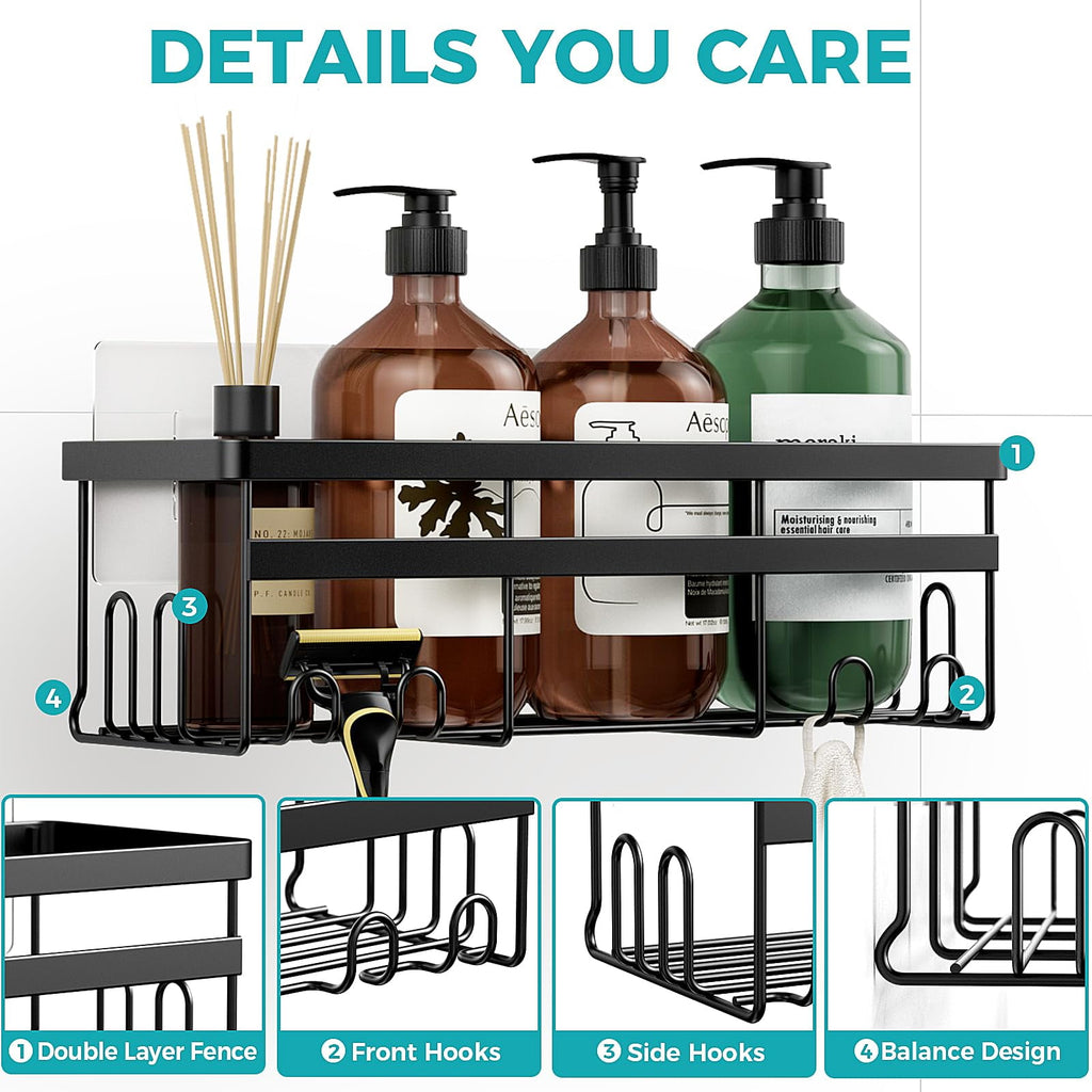 AHOXE Adhesive Shower Caddy, 5 Pack Rustproof Stainless Steel Bath Organizers With Large Capacity, No Drilling Shelves for Bathroom Storage - Image 3