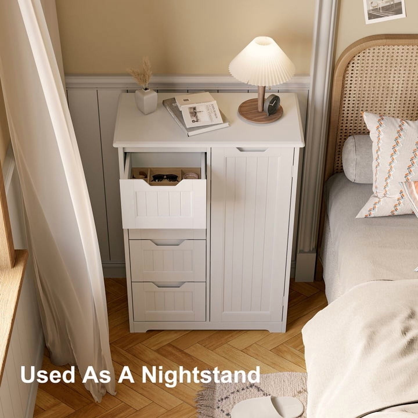 Aiho 33.5 "H Wooden Bathroom Storage Cabinet with 4 Drawers, a Cupboard and Adjustable Dividers for Bathroom,Living room,and Bedroom - White - Image 5
