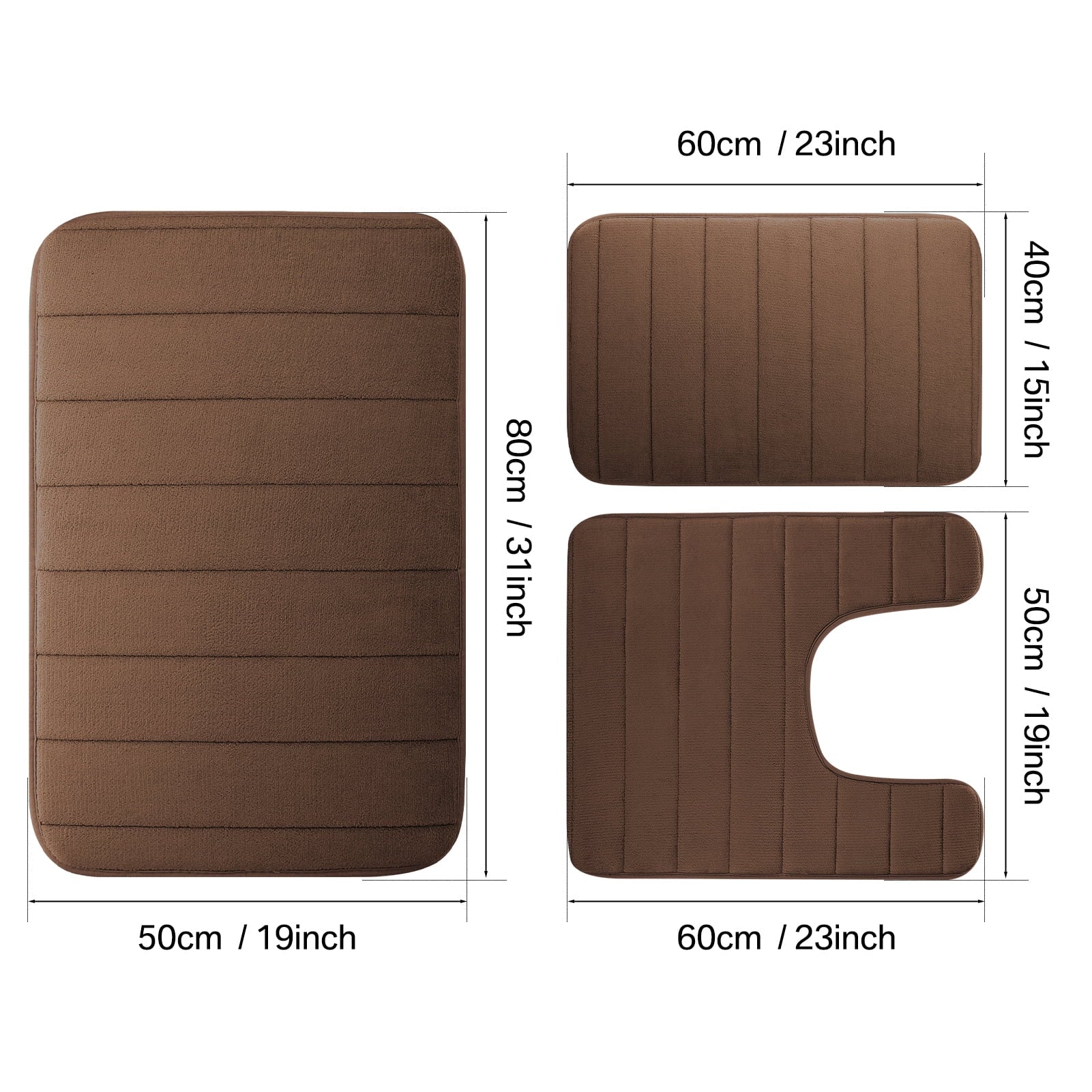 3 Piece Memory Foam Bath Mat Set with U-Shaped Toilet Mat Bathroom Rugs Soft Comfortable Water Absorption Bath Carpet... - Image 5