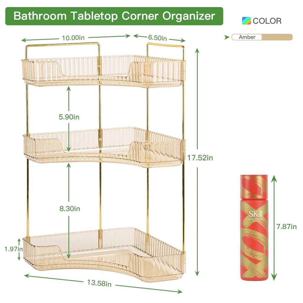 3-Tier Organizer, Bathroom Corner Countertop Organizer Space Saving waterproof Gold - Image 4