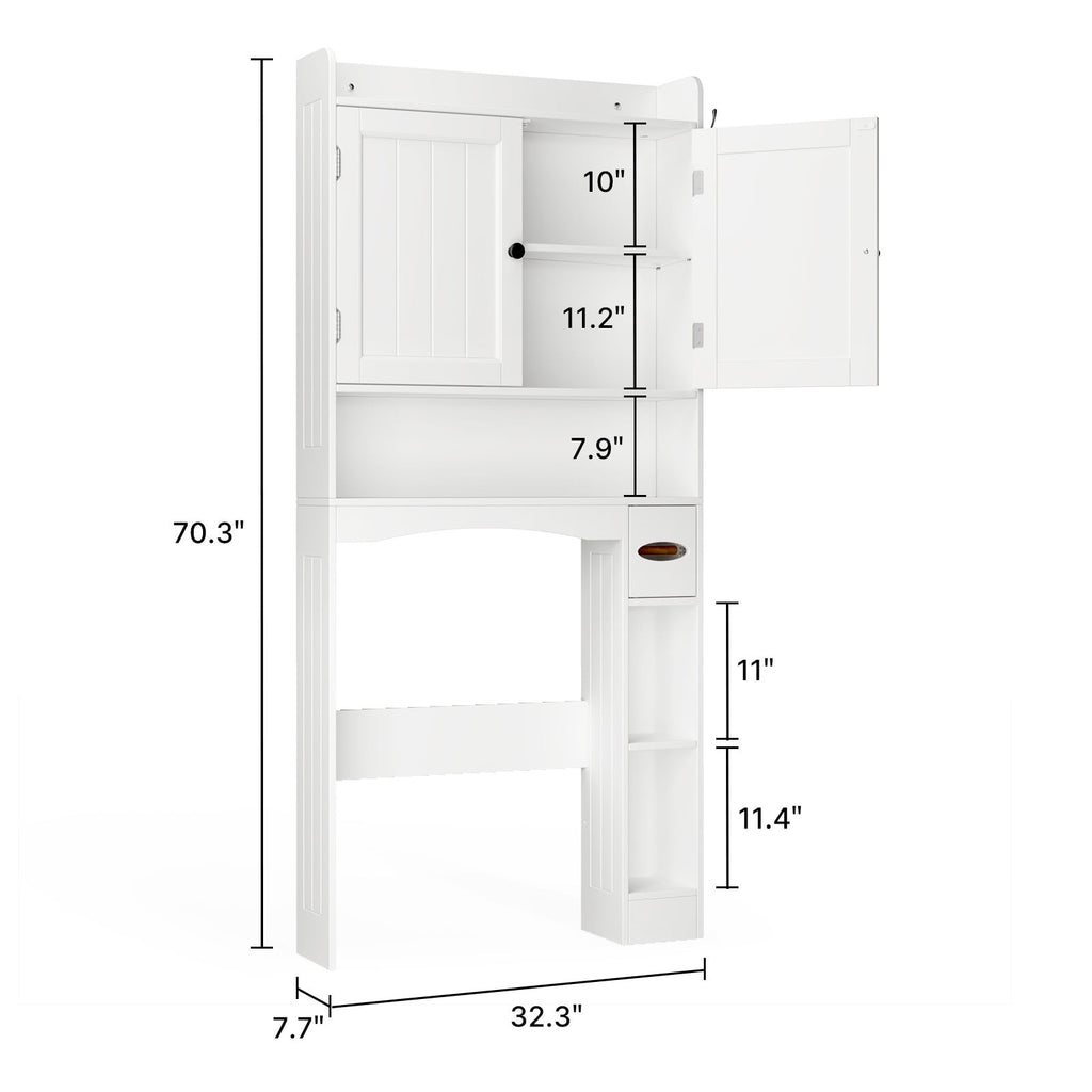 Noelse  Over the Toilet Storage Cabinet, Over Toilet Bathroom Organizer with 2 Doors, Adjustable Shelves, Toilet Paper Holder, 2 Side Hooks, - Image 3