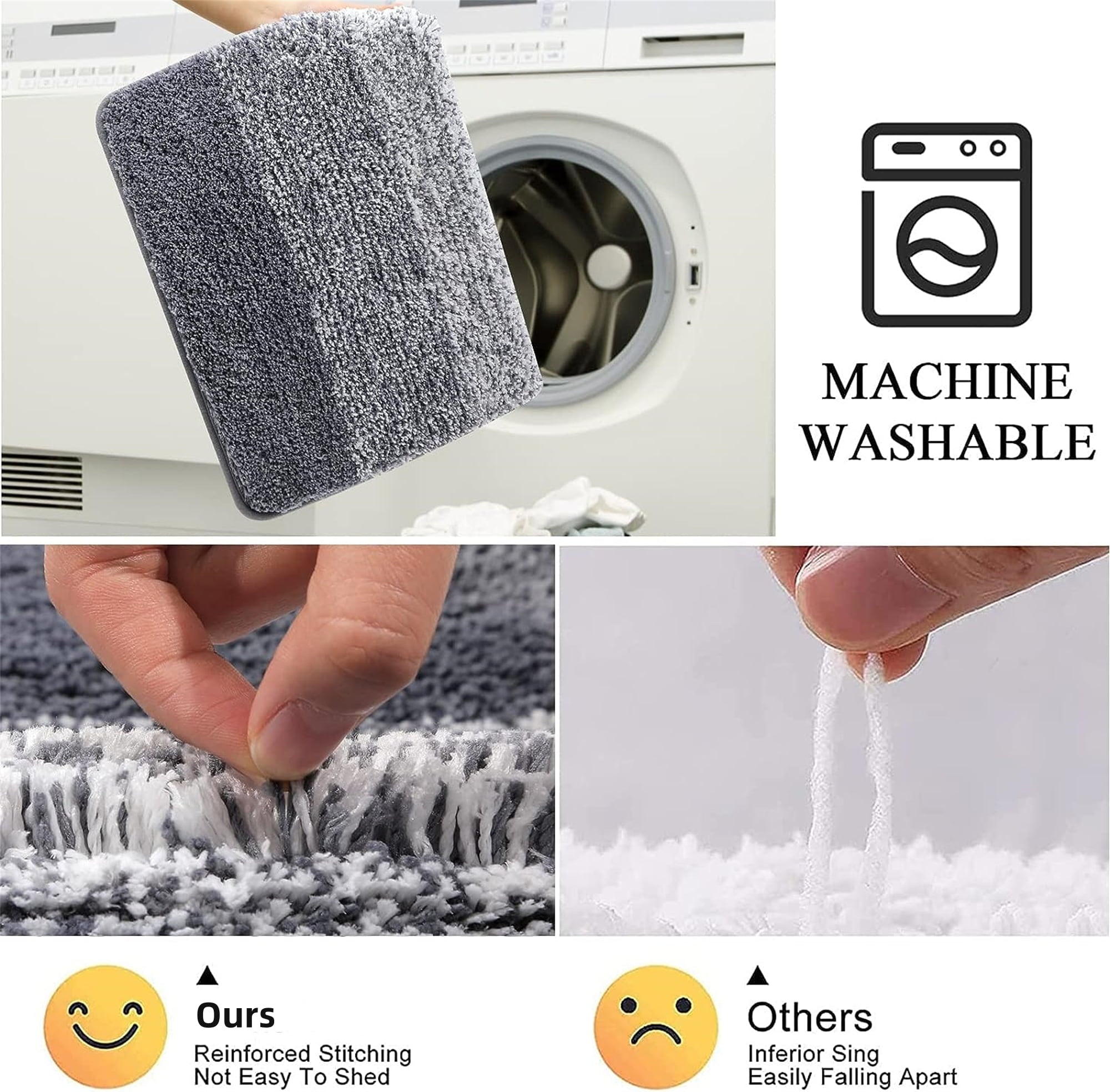 4 Piece Microfiber Washable Bathroom Rug Set, Grey - Image 6