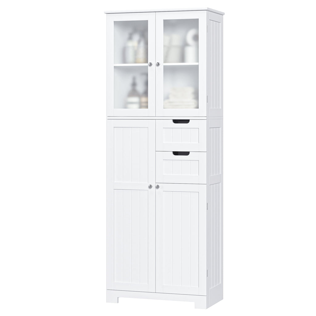 67" Bathroom Cabinet, White Linen Cabinet with Doors and Removable Drawers, Kitchen Cupboard - Image 4
