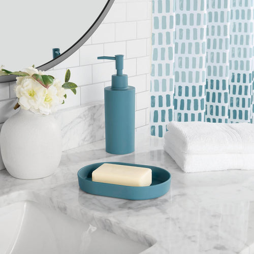 Mainstays 16-Piece Ombre Stripe Shower Curtain Bathroom Set  Blue Fabric Curtain with Rug, Hooks, Soap Dispenser & Tray - Image 2