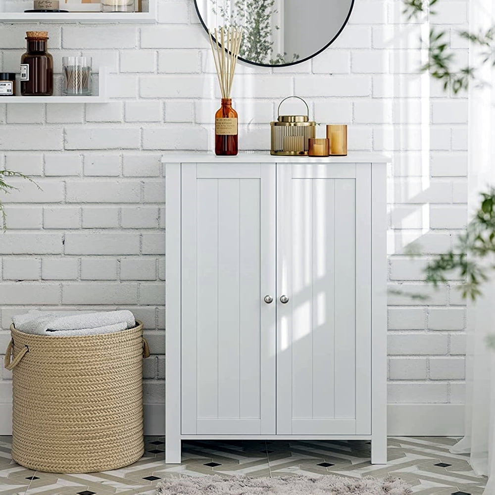 Bathroom Floor Cabinet Storage with 2 Doors and Adjustable Shelves, White Finish - Image 5