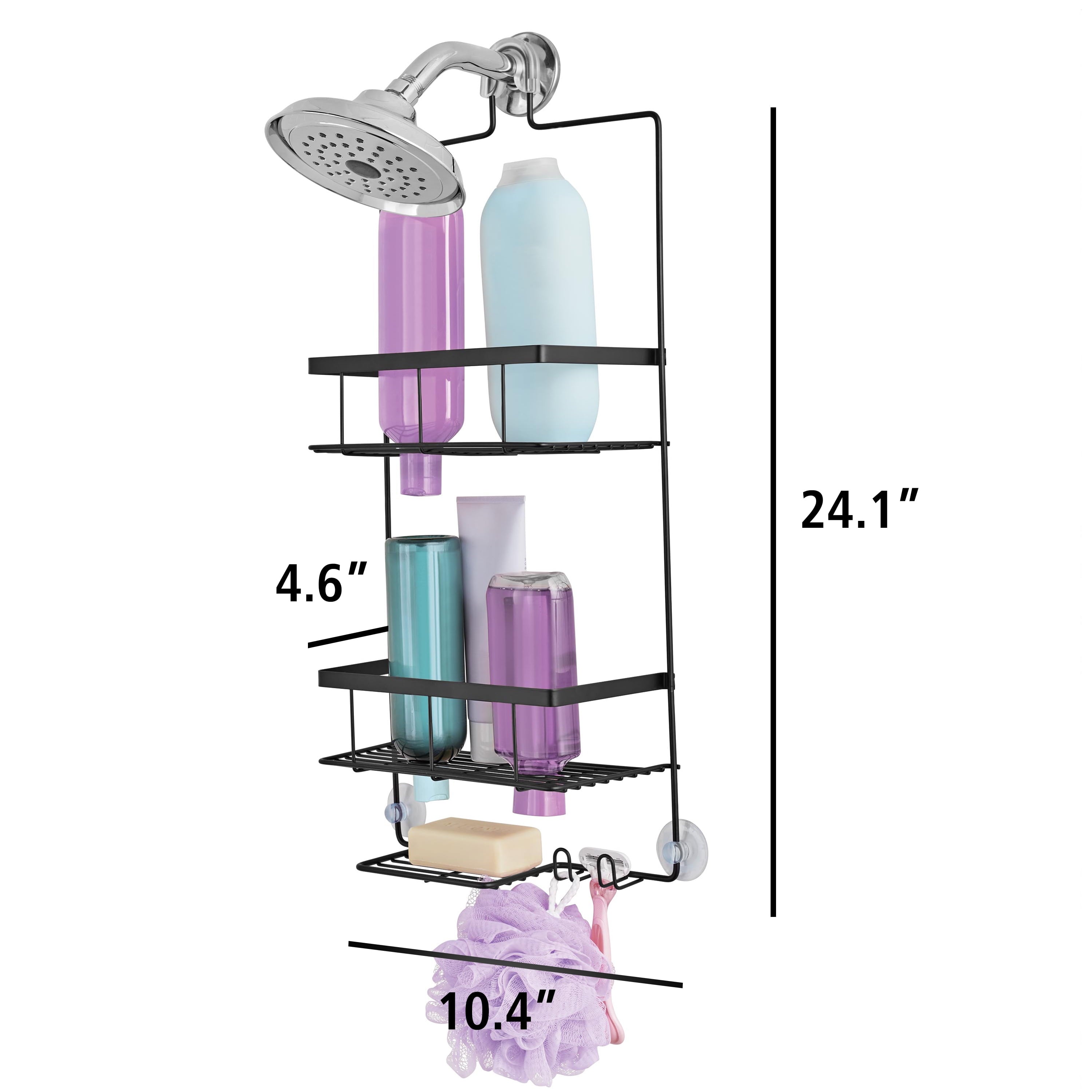 Premium Matte Black Hanging Shower Caddy with 2 Shelves and Soap Tray - Image 3