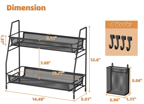 2-Tier Bathroom Organizer Countertop, Metal Wire Mesh Bathroom Counter Organizer Storage with Basket Hooks - Image 2