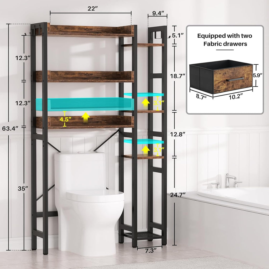 the Toilet Storage Upgraded version with 2 Drawers 7 Tier Bathroom Organizer with Adjustable Shelf Freestanding Space... - Image 3