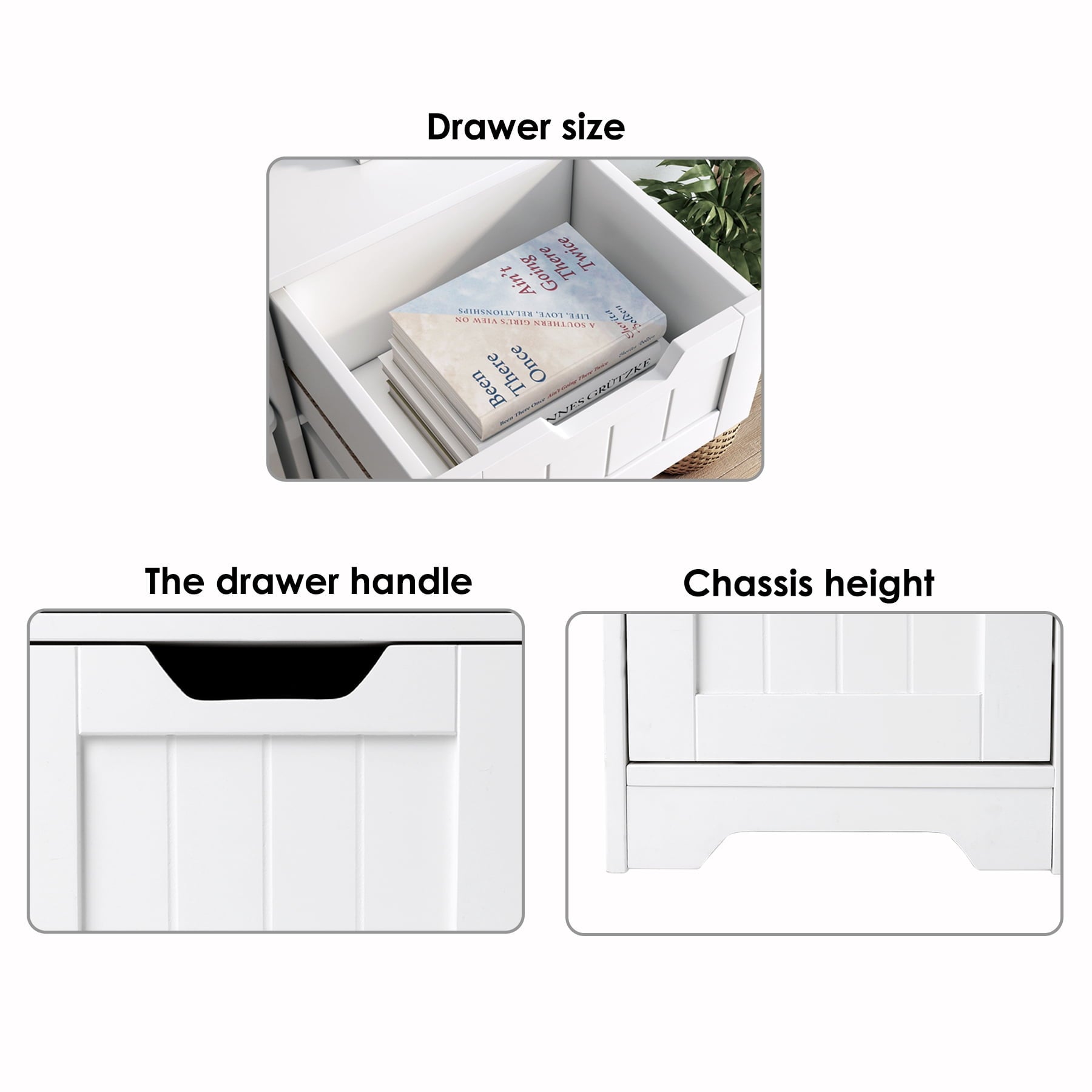 Bathroom Cabinet, Free Standing Storage Cabinet with 5 Drawers Organizer Unit for Living Room Bedroom, White - Image 3