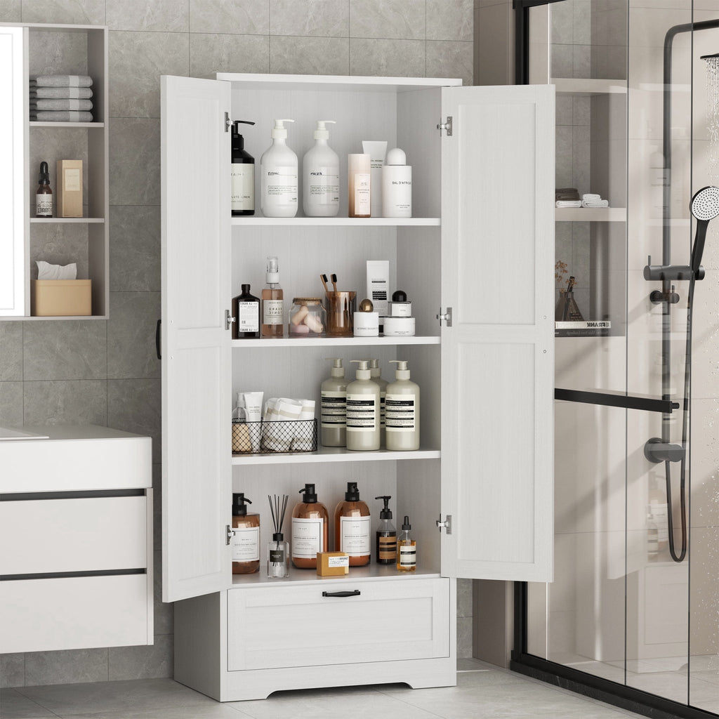Walsunny Bathroom Floor Storage Cabinets with Doors Shelves Drawer Freestanding Wooden Cabinet Organizer for Laundry Room Bathroom White - Image 5