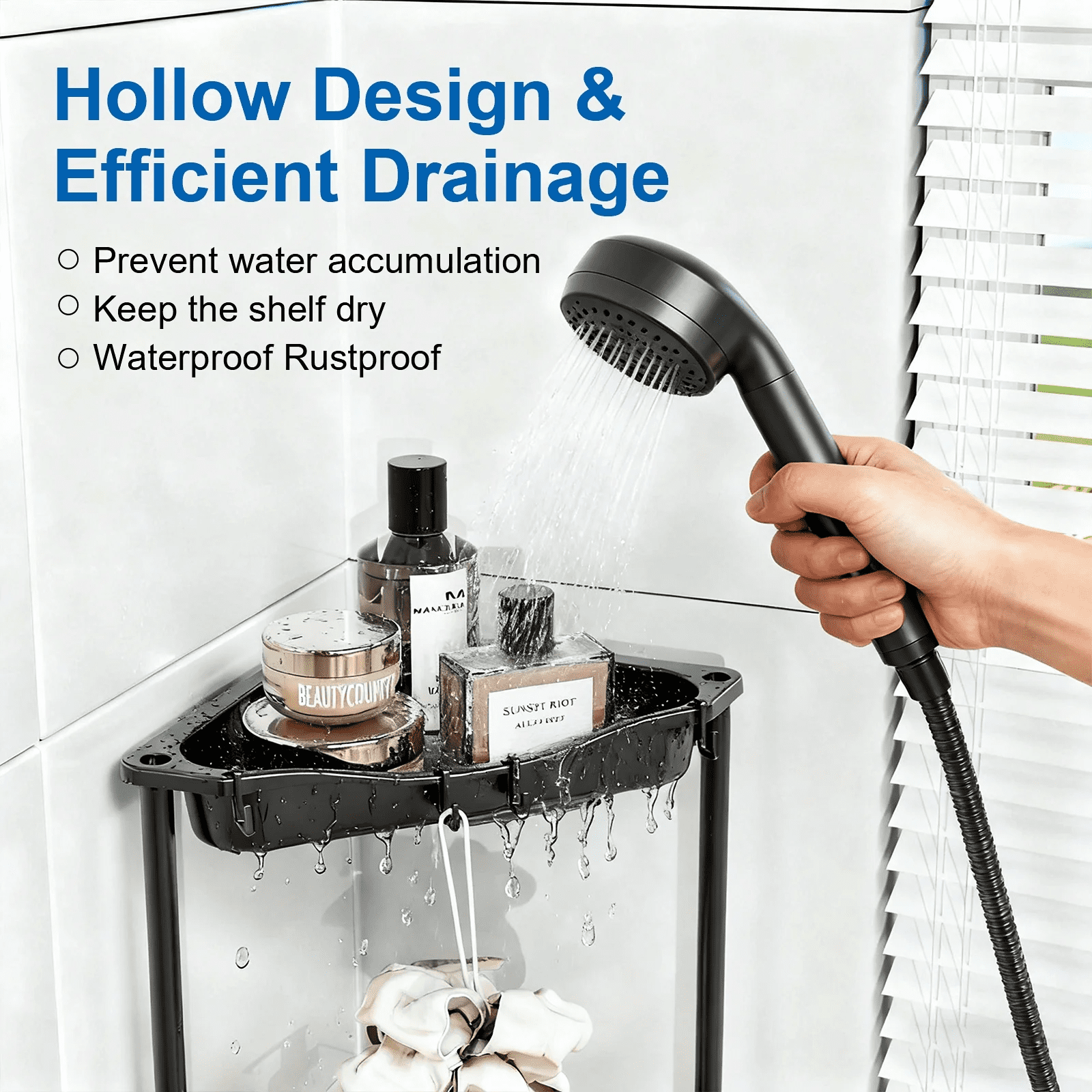 4 Floor Standing Corner Shower Caddy Organizer: Reinforced Plastic Shower Shelves with Extra-Tall Storage for Large S... - Image 4
