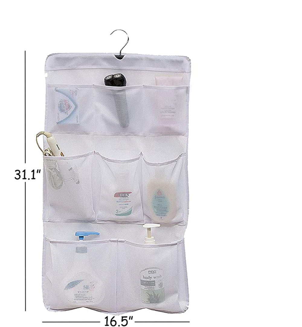 NOGIS 8 Pockets Mesh Shower Organizer Hanging Caddy with Rotating Hanger Quick Dry Bathroom Storage（1 Curtain Rings） - Image 6