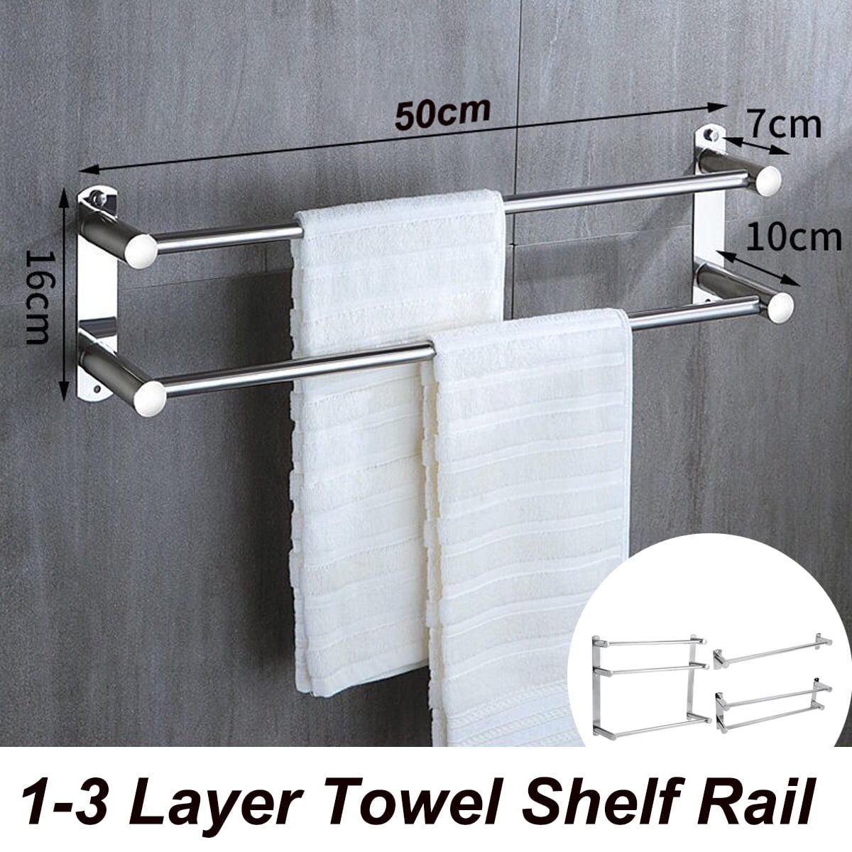 HONEIER Bathroom Towel Bar, 20 Inch Towel Racks for Bathroom Wall Mounted, Modern Heavy Duty Stainless Steel Bath Towel Holder, 2/3 Layer - Image 4