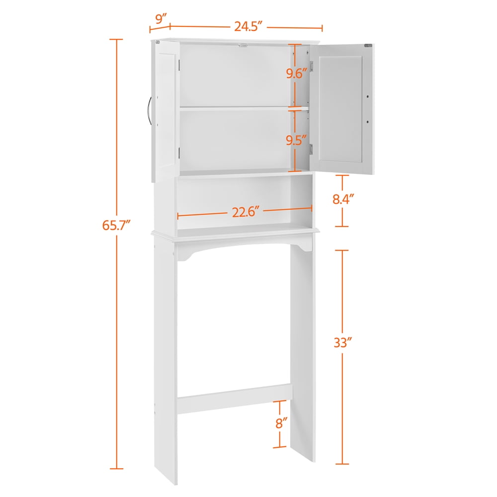 9" Width Wooden over The Toilet Bathroom Storage Cabinets with Door, White - Image 3