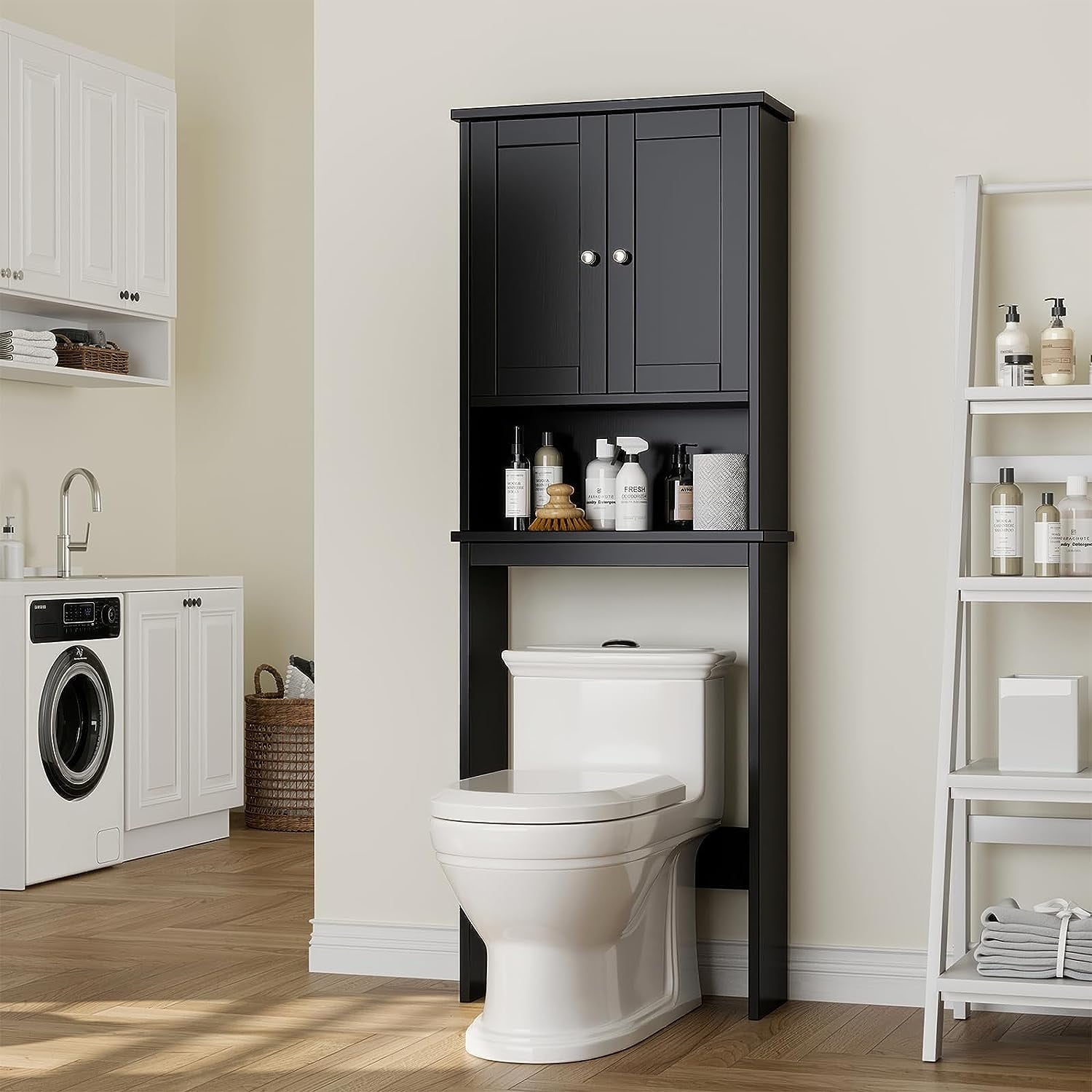 Sobaniilo Over The Toilet Storage Cabinet, Bathroom Storage Organizer Over Toilet, Space Saver W/Adjustable Shelf & Open Storage Shelf, Blac - Image 4