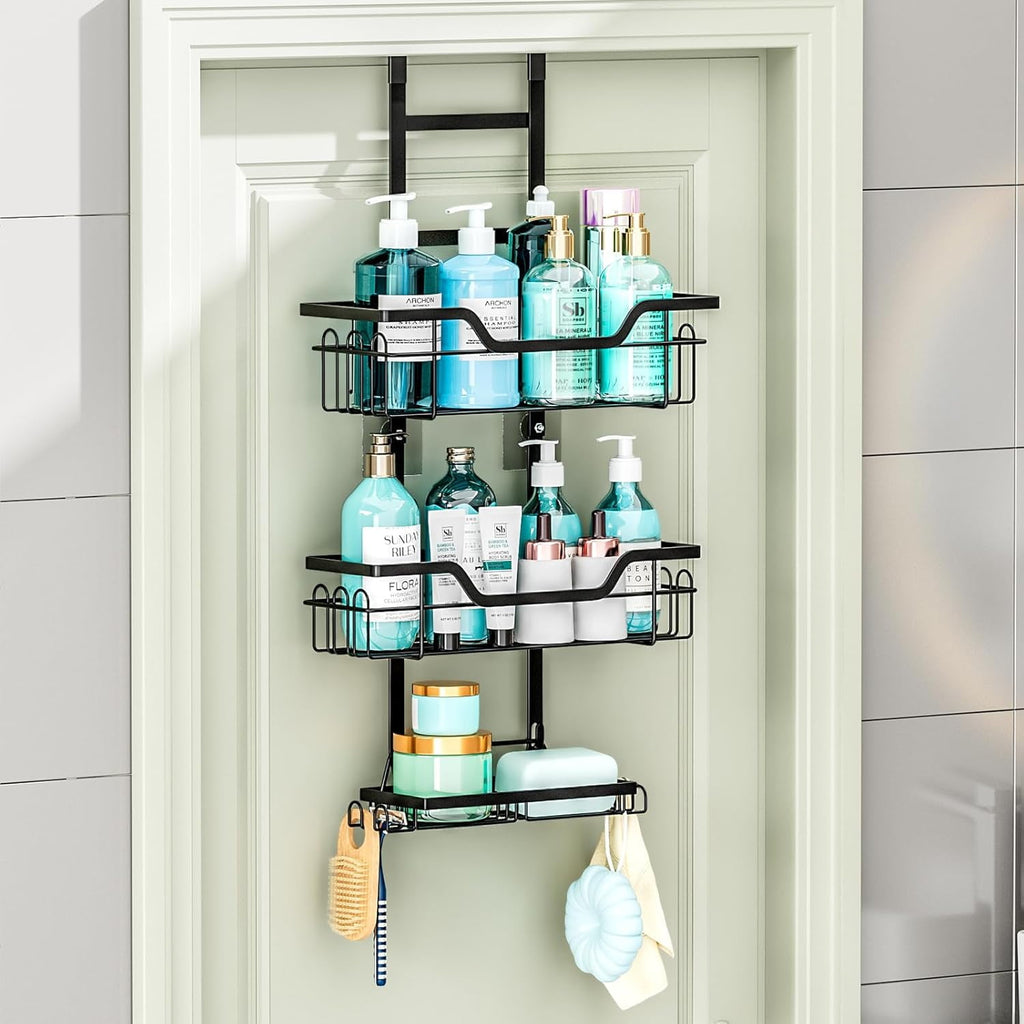 3-Tier Over The Door Shower Caddy, Large Capacity Hanging Bathroom Organizer, Space Saving Storage Rack for Shampoo Conditioner Body Wash - Image 2