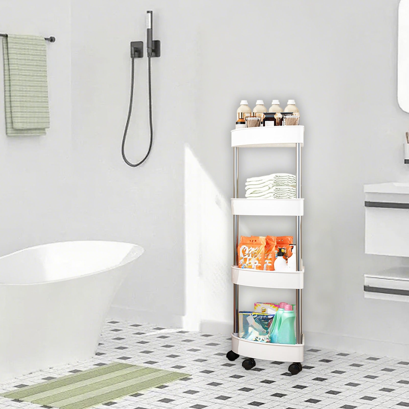 Shelf Organizer, Bathroom Shower Caddy with Detachable 4 Tiers Rolling Wheels Drainage Holes, Space-Saving Organizer ... - Image 6
