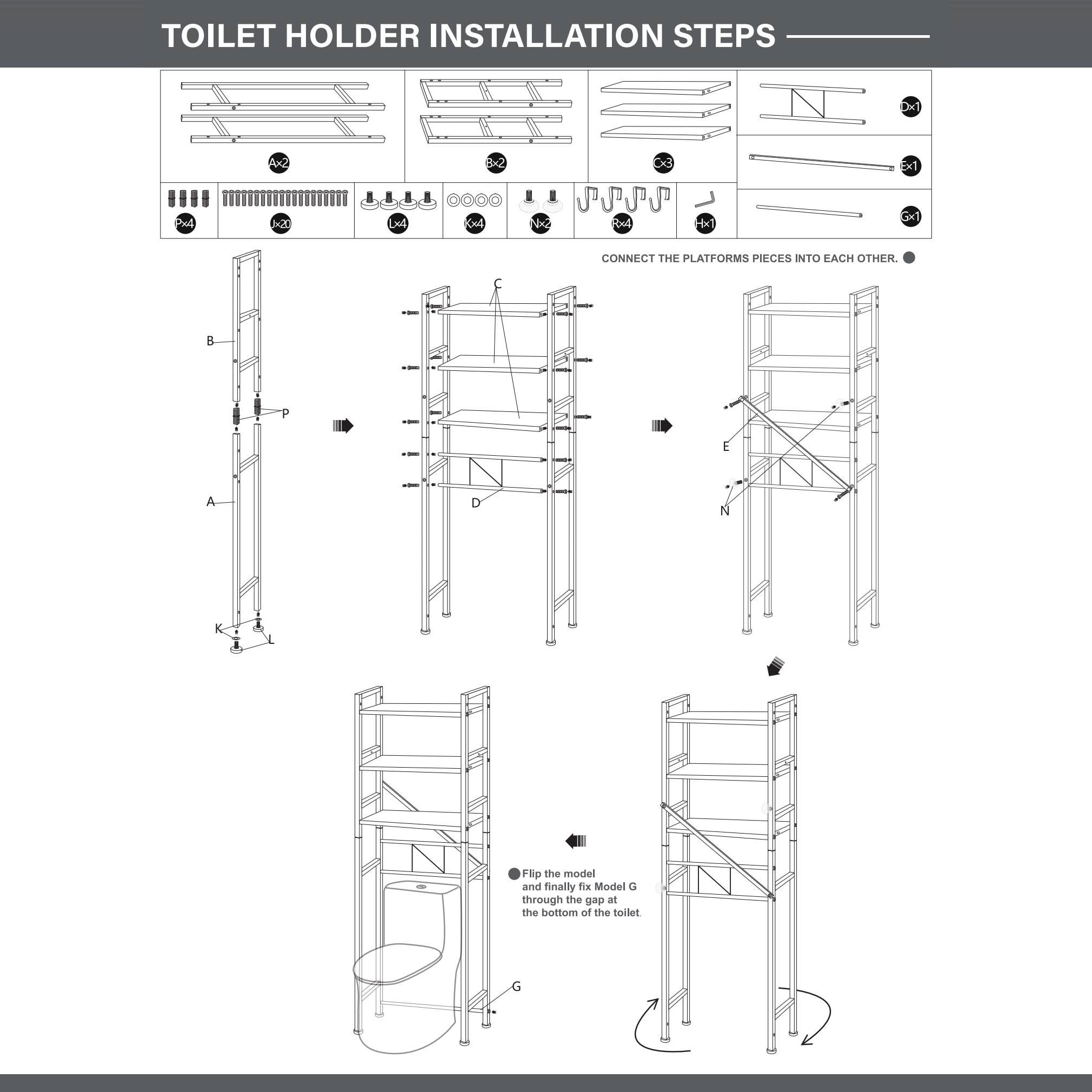 The Toilet Storage Shelf, 3-Tier Freestanding Steel Bathroom Organizer, Adjustable Space Saver Rack with Hooks, Black - Image 2