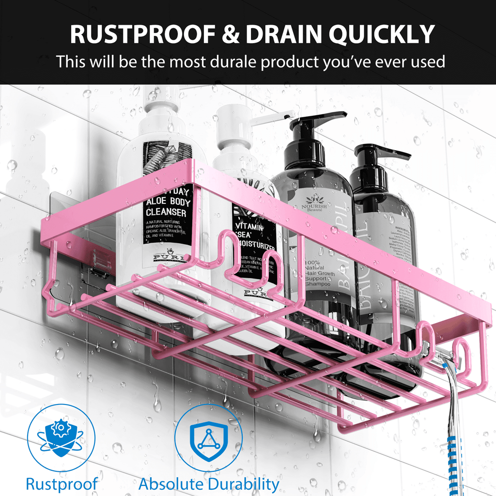 Adhesive Organizer, Hanging Suction Pink Shelves Rack, Inside Rack Holder, Bathroom Decor Organization Storage Access... - Image 2