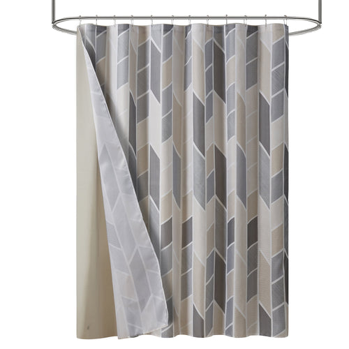 14 Piece Fabric Shower Curtain Set, Liner & Hooks, Natural Geometric 72" x 72" - Image 2