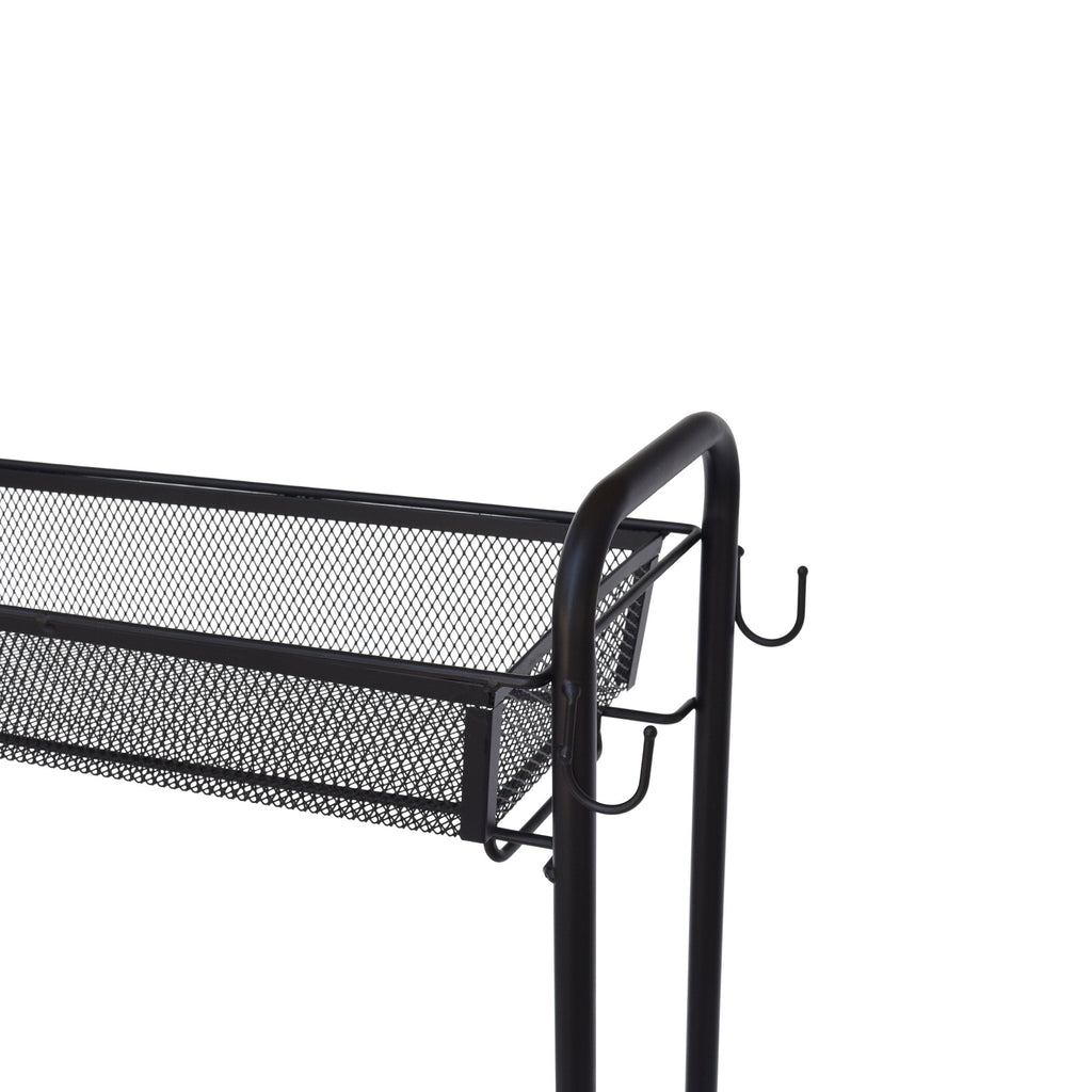 3-Tier Rolling Bathroom Storage Cart with Hooks, Black - Image 5