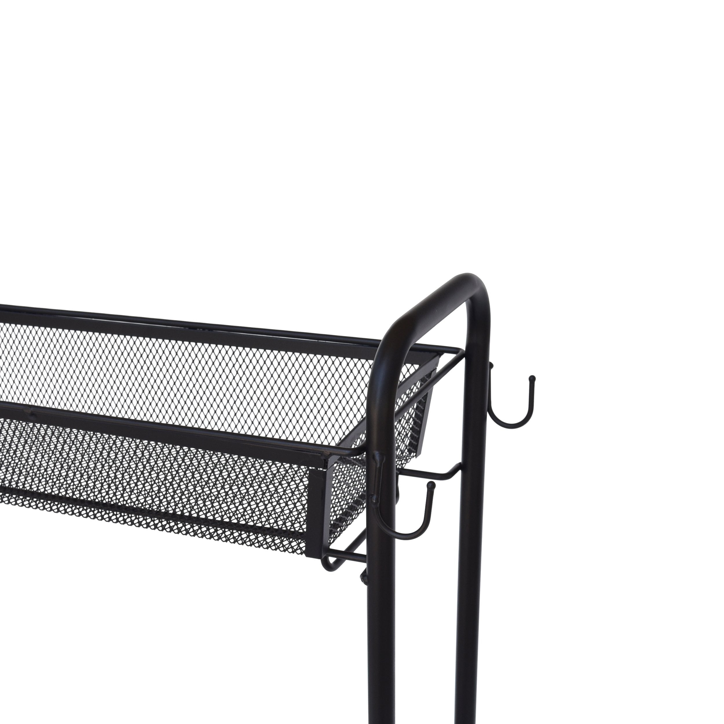 3-Tier Rolling Bathroom Storage Cart with Hooks, Black - Image 5