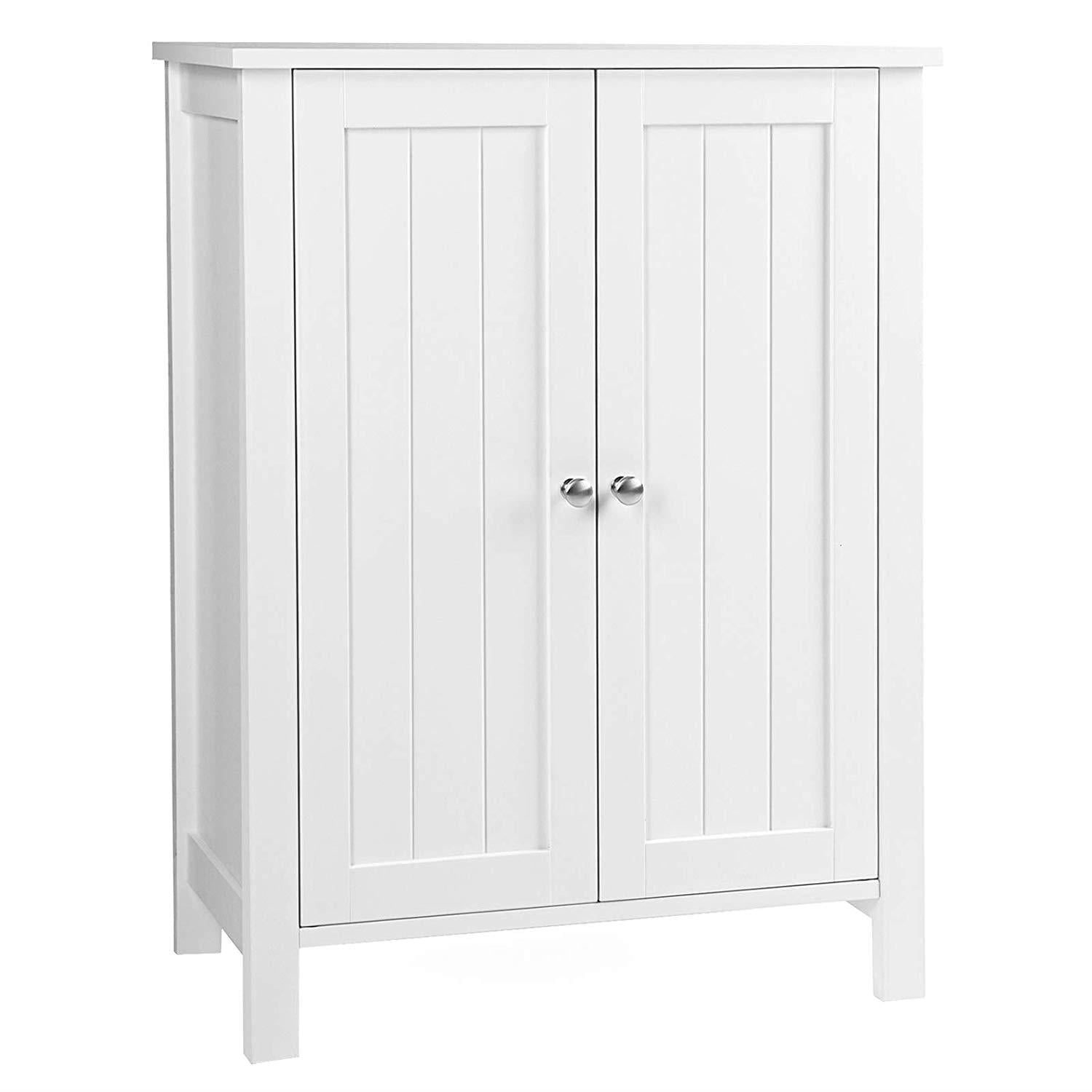 Zimtown Freestanding Bathroom Cabinet, Wooden Storage Cupboard with Double Doors, White Finish - Image 6