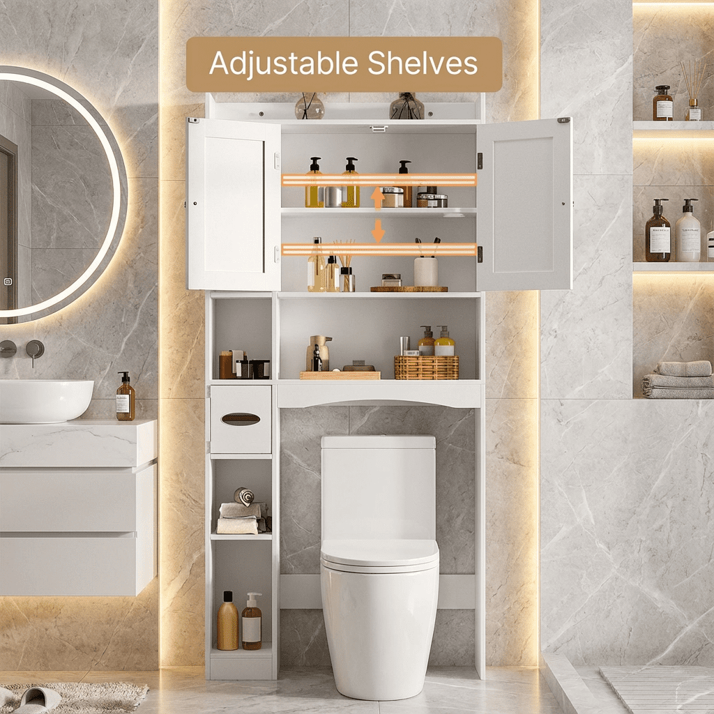 Aiho 66" H Over the Toilet Storage Cabinet with 2 Doors & Adjustable Shlef, Bathroom Organizer Above Toilet, Space Saver for Bathroom, Laund - Image 6