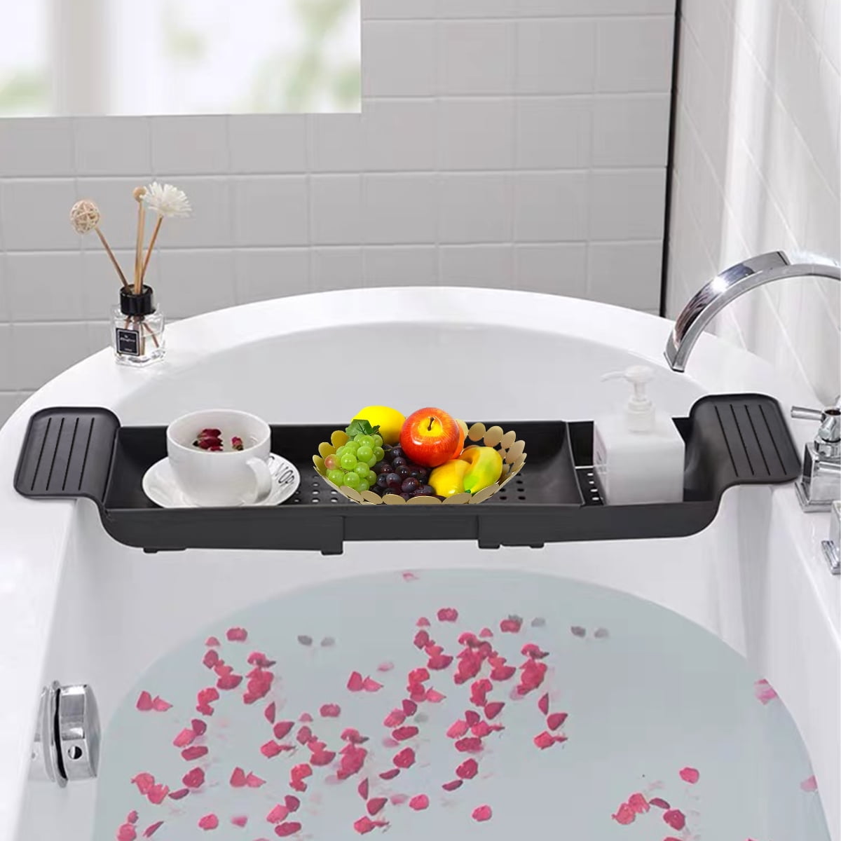 Uptyia 2-Compartment Plastic Bathtub & Shower Organizer with Candle & Phone Holder, Multi-Color - Image 2