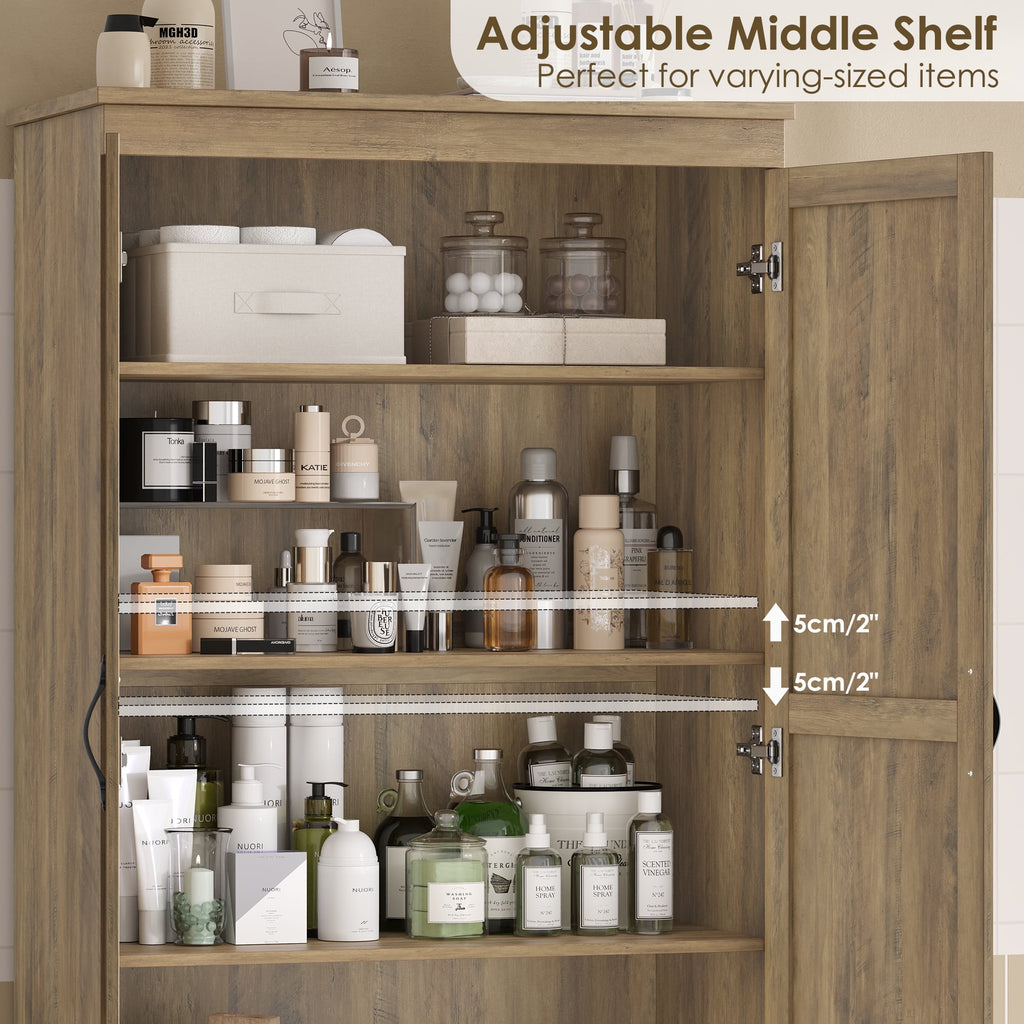 Bathroom Storage Cabinet, Farmhouse Linen Storage Cabinet with 2 Drawers, Rustic Brown - Image 2