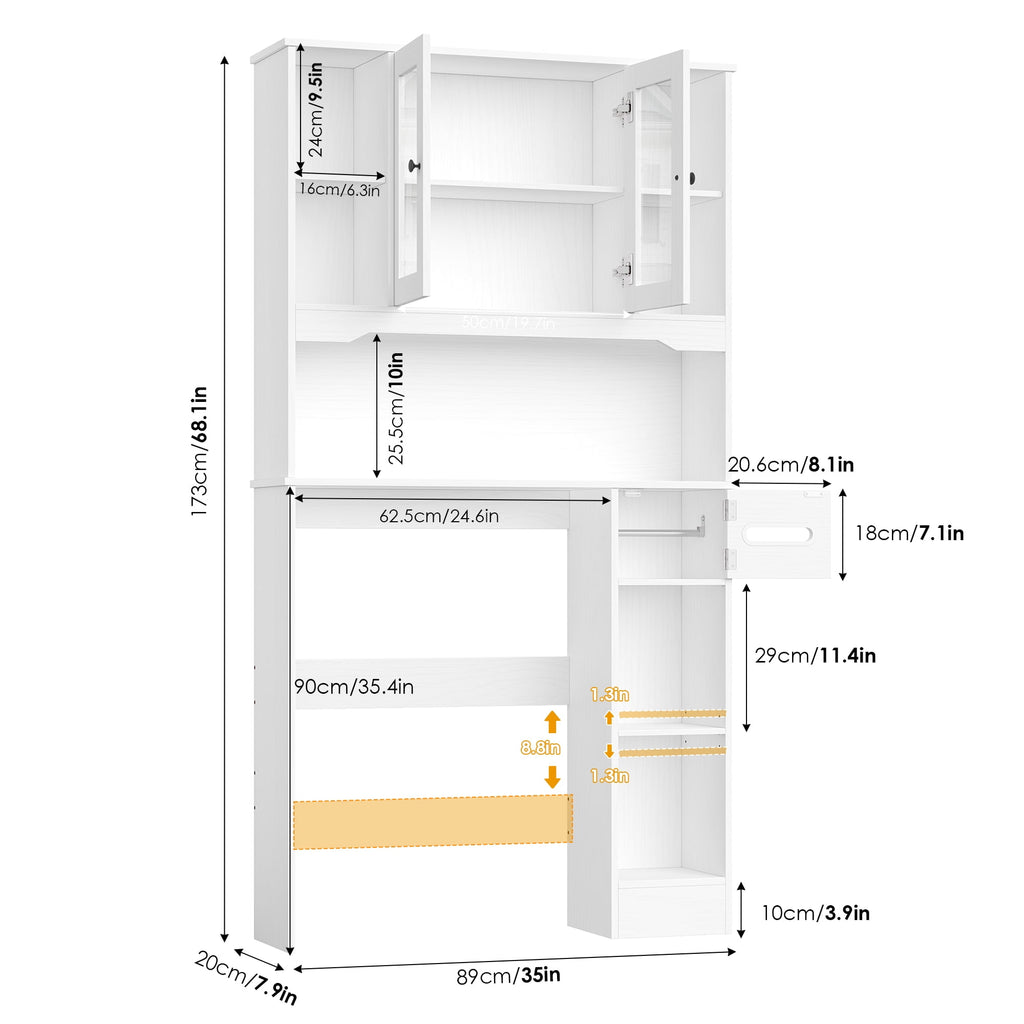 The Toilet Storage Cabinet with Toilet Paper Holder Stand, Above Toilet Organizer with Glass Doors, Behind Toilet She... - Image 4