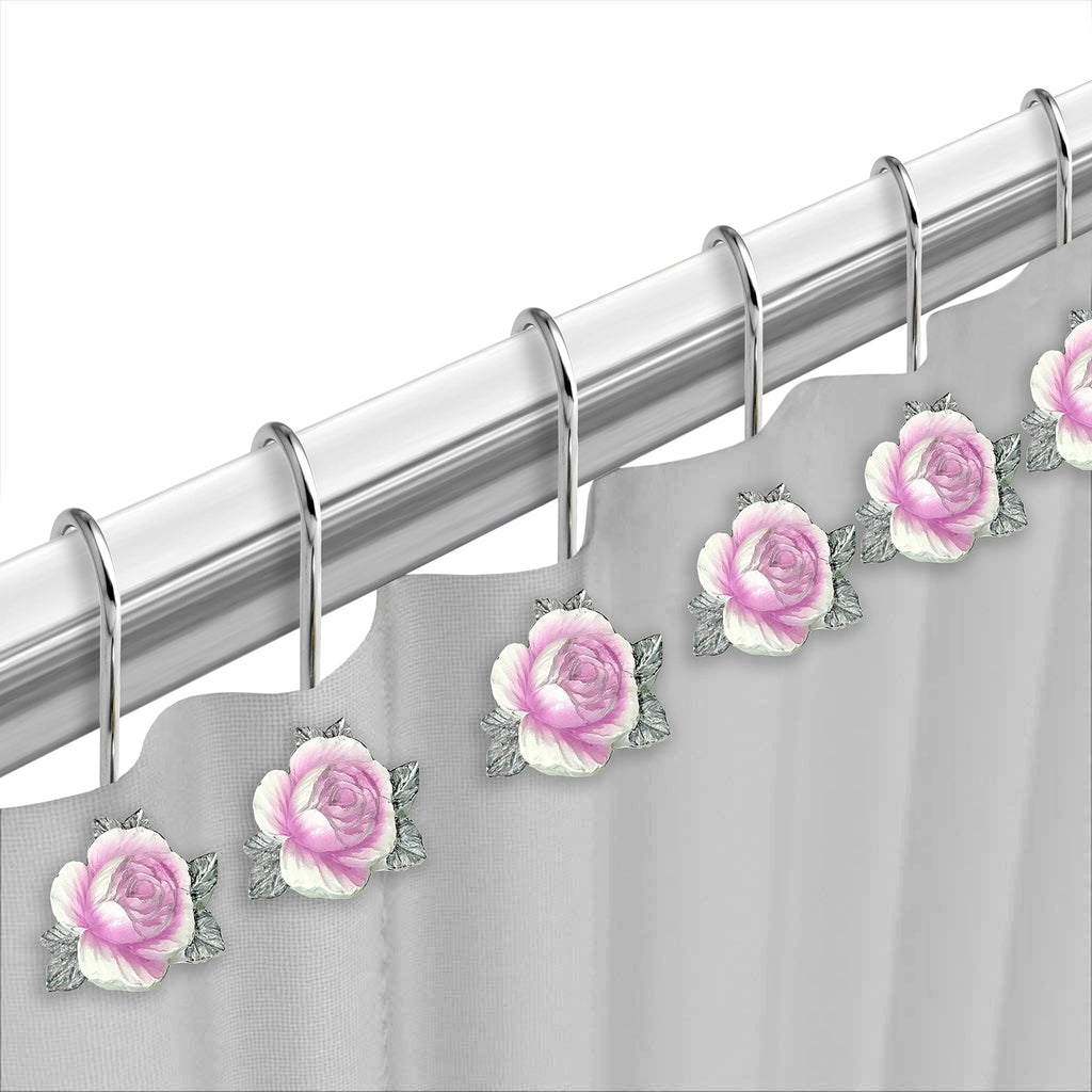 Zahari Home 13pc Michelle Bathroom Shower Curtain Sets Shower Curtain & 12 Shower Bathroom Hooks Modern Classic Luxury Contemporary Decor Fl - Image 2