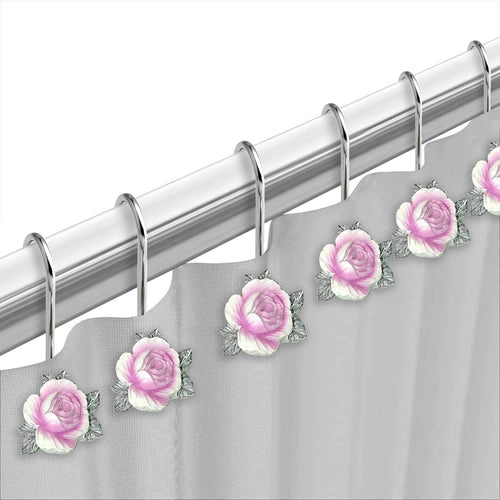 Zahari Home 13pc Michelle Bathroom Shower Curtain Sets Shower Curtain & 12 Shower Bathroom Hooks Modern Classic Luxury Contemporary Decor Fl - Image 2