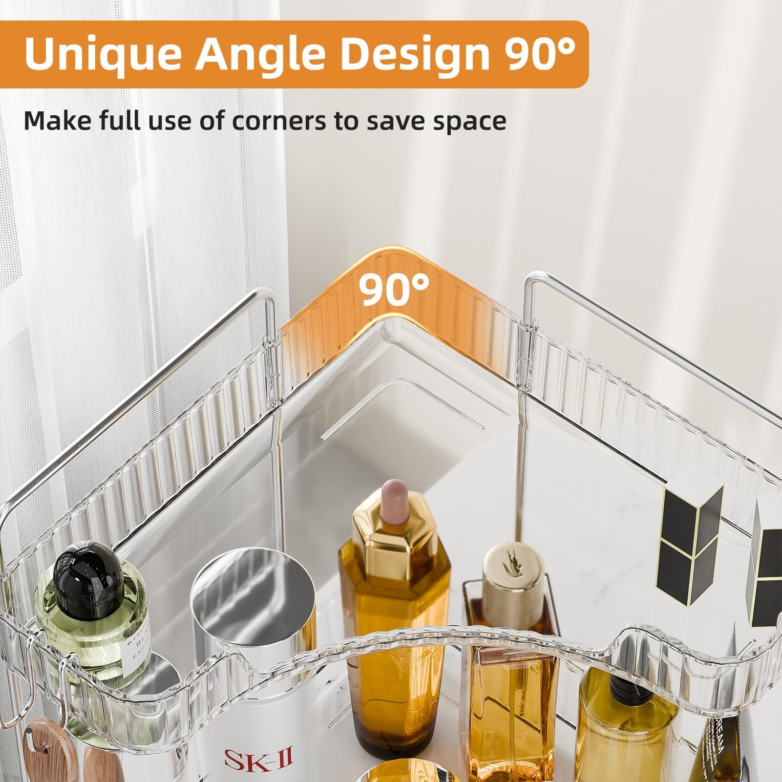 2 Bathroom Counter Organizer Countertop,Plastic Bathroom Counter Organizer, Vanity Tray Sink Shelf with Hooks, for Ma... - Image 6