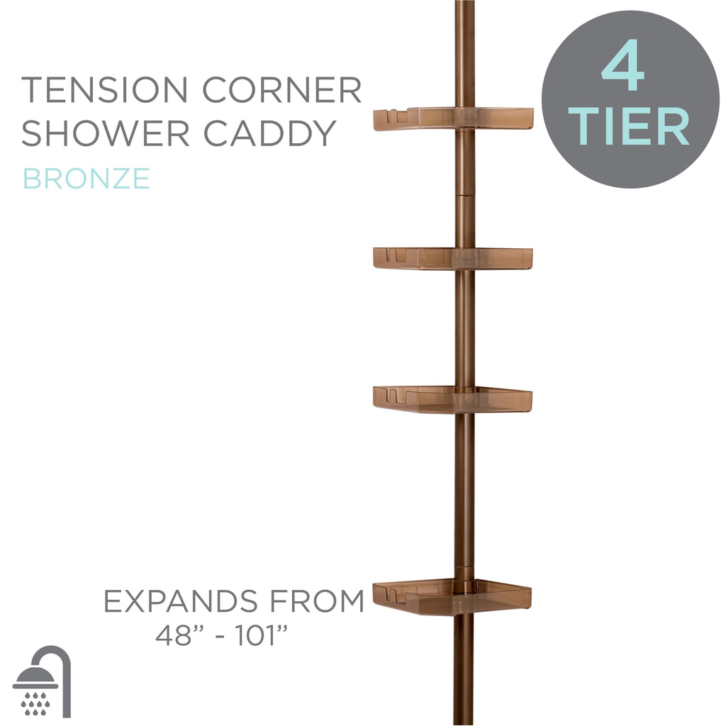 Bath Bliss 4-Shelf Tier Tension Corner Shower Plastic Organizer Caddy in Bronze - Image 2