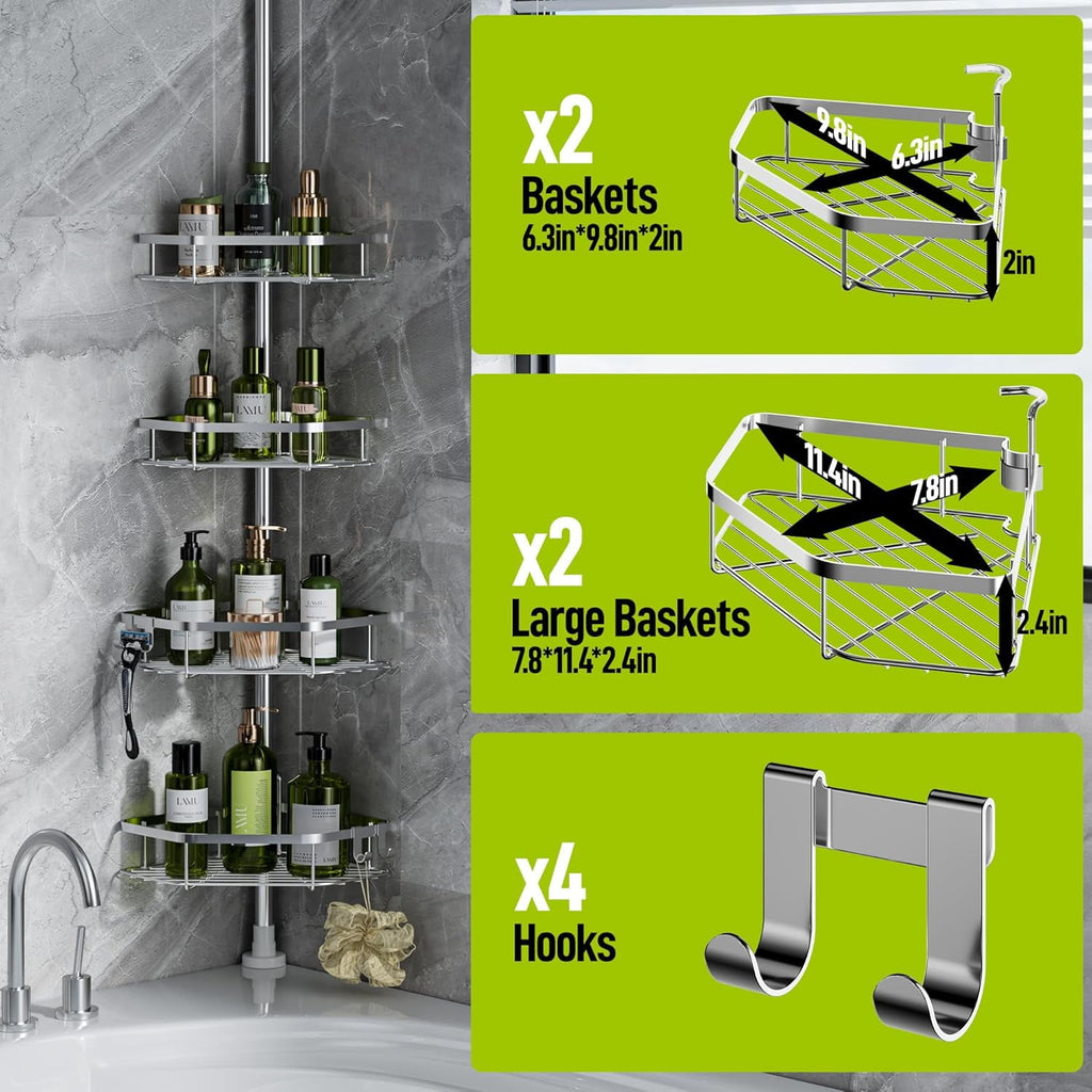 Tension Pole, 4-Shelf Corner Organizer, Sliver - Image 6