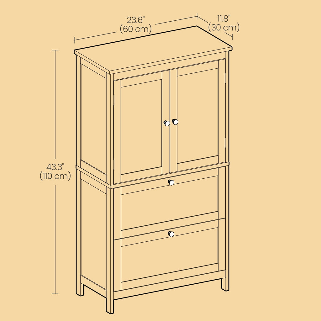 Bathroom Floor Storage Cabinet, Freestanding Cabinet with 2 Doors 2 Drawers, for Kitchen Living Room Small Spaces,Green - Image 2
