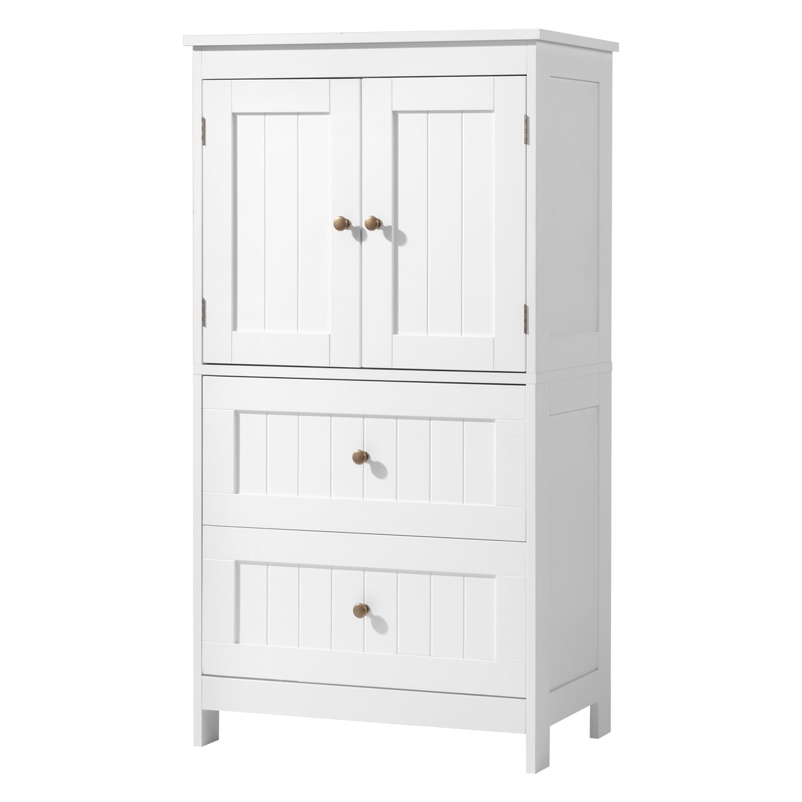Bathroom Floor Storage Cabinet, Freestanding Cabinet with 2 Doors 2 Drawers, Adjustable Shelves, White - Image 5