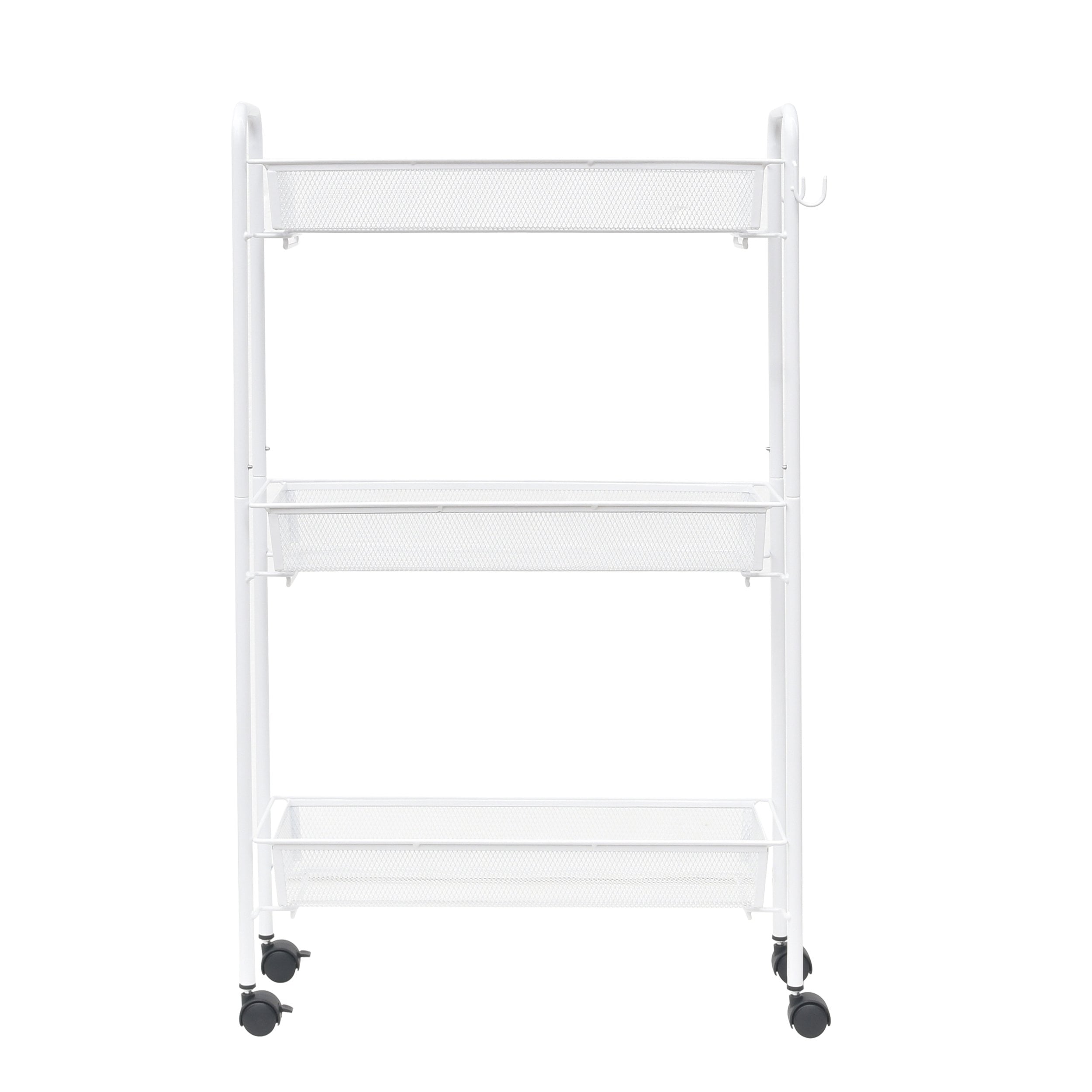 Mainstays Slim 3-Tier Rolling Bathroom Storage Cart with Hooks in White Finish - Image 5