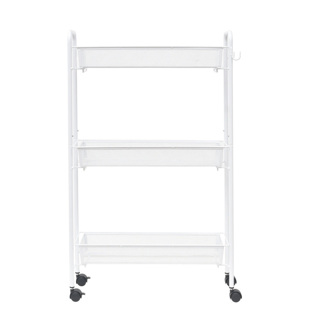 Mainstays Slim 3-Tier Rolling Bathroom Storage Cart with Hooks in White Finish - Image 5