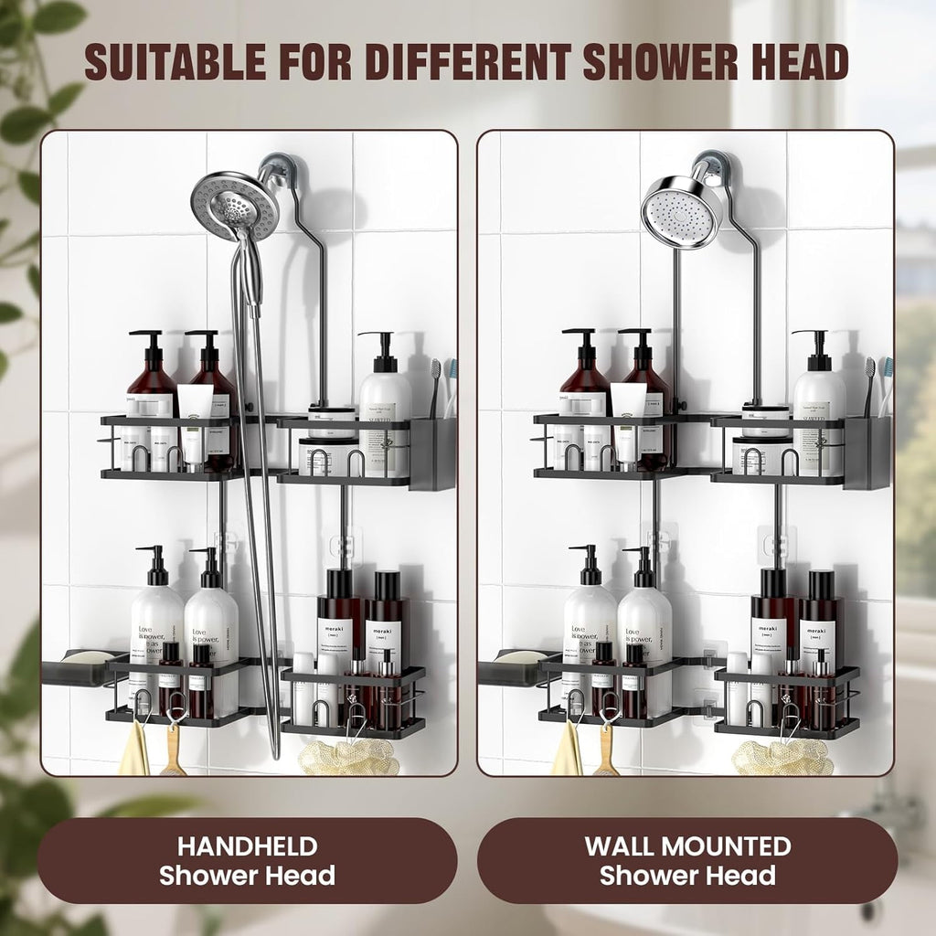 Adjustable Shower Caddy Hanging Rustproof Shower Caddy for Handheld Showerheads, Shower Organizer with Hooks Soap Hol... - Image 4