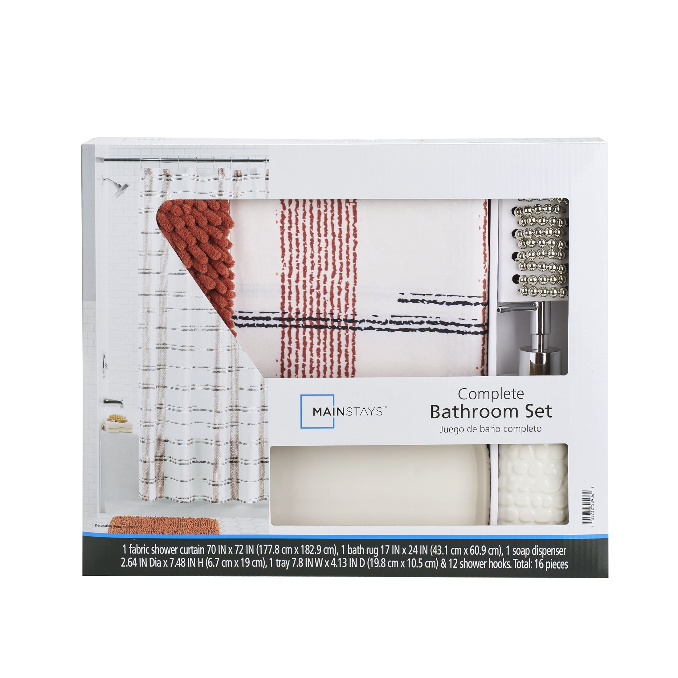 Red Plaid Shower Curtain Set – 16-Piece Bathroom Set with Hooks, Bath Rug, Soap Pump & Tray – Red Canyon, Machine Was... - Image 4