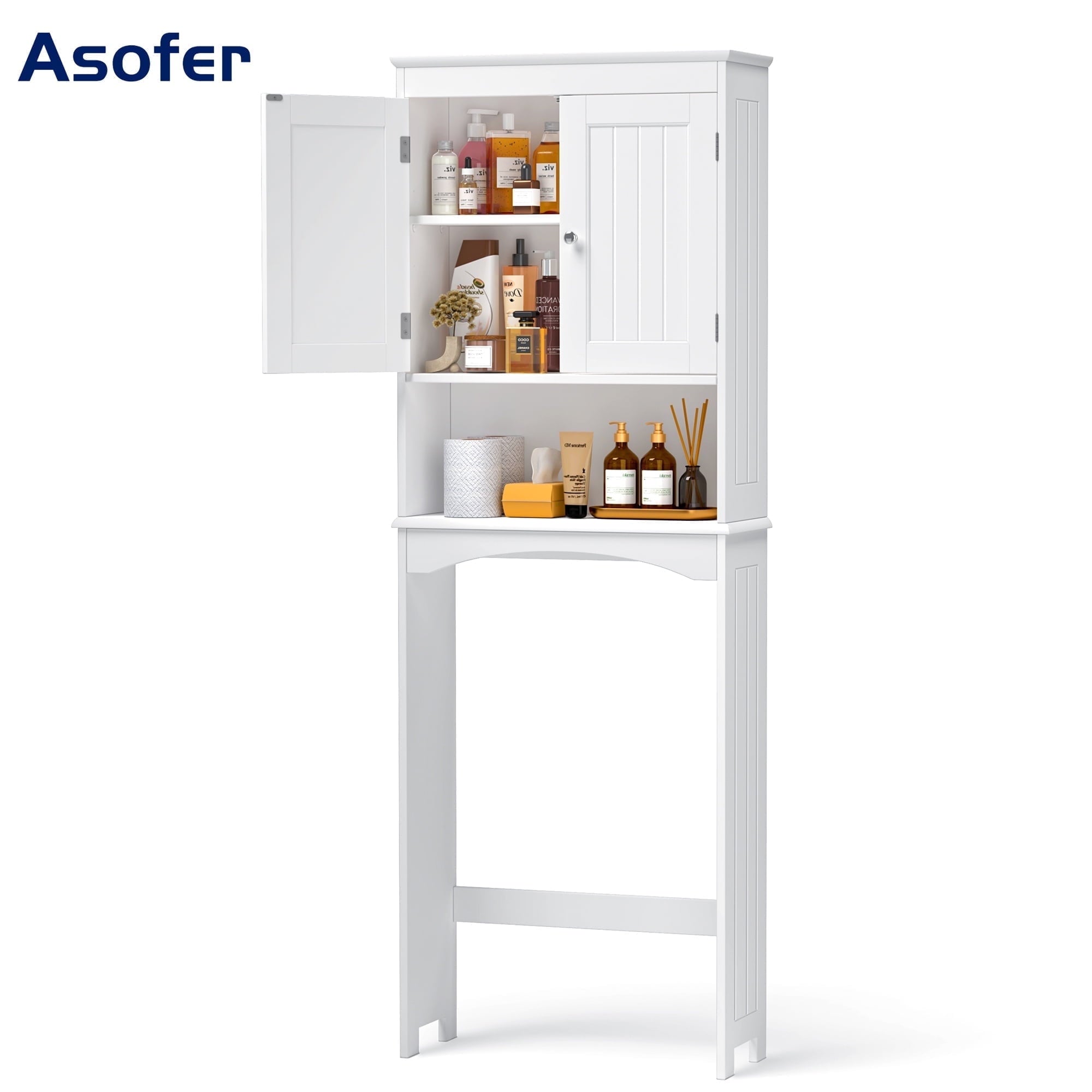 the Toilet Storage Cabinet, Bathroom Space Saver Organizer above Toilet with Adjustable Shelf & 2 Doors, White - Image 5