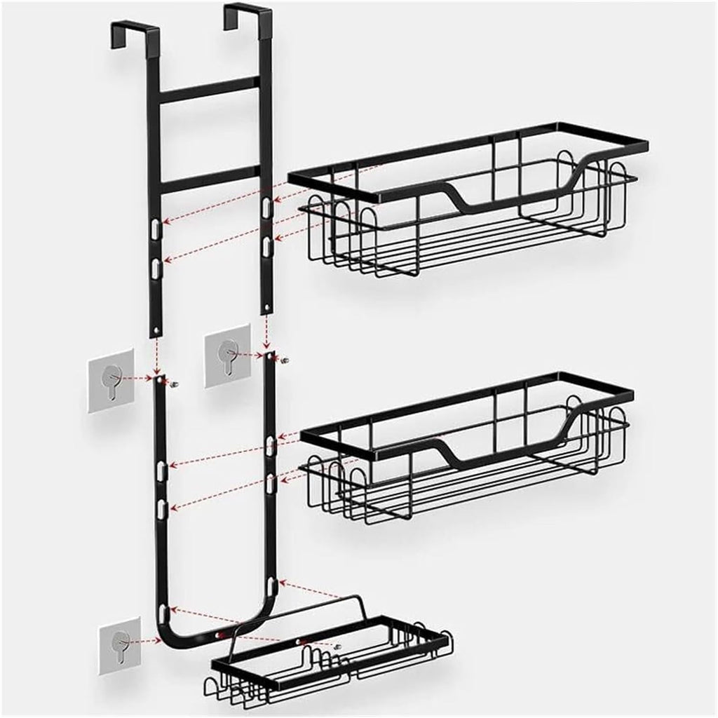 the Door 3-Tier Hanging Organizer Storage Rack Sturdy Waterproof Shelf Basket with 4 Fixed Hooks & 2 Soap Holders No ... - Image 3