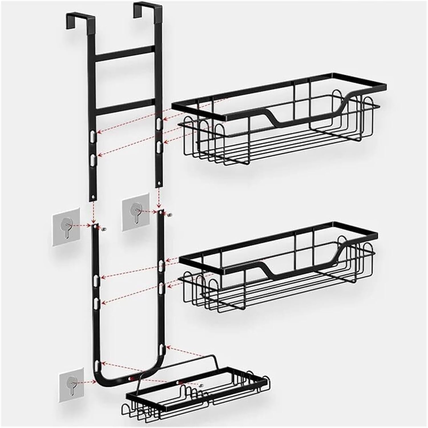 the Door 3-Tier Hanging Organizer Storage Rack Sturdy Waterproof Shelf Basket with 4 Fixed Hooks & 2 Soap Holders No ... - Image 3
