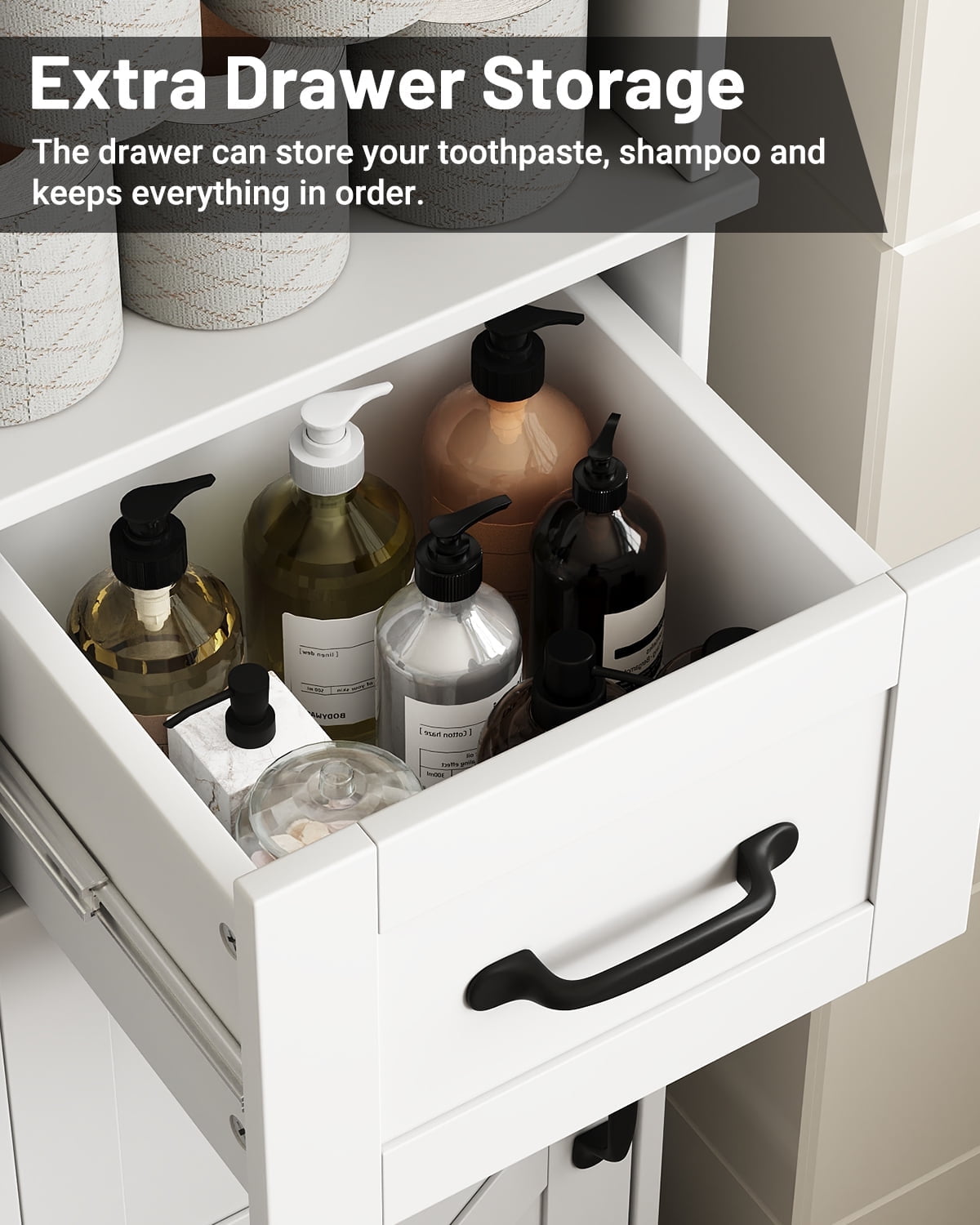 Bathroom Storage Cabinet, Narrow Bathroom Storage, Freestanding Linen Cabinet with Barn Door and Drawer, White - Image 2