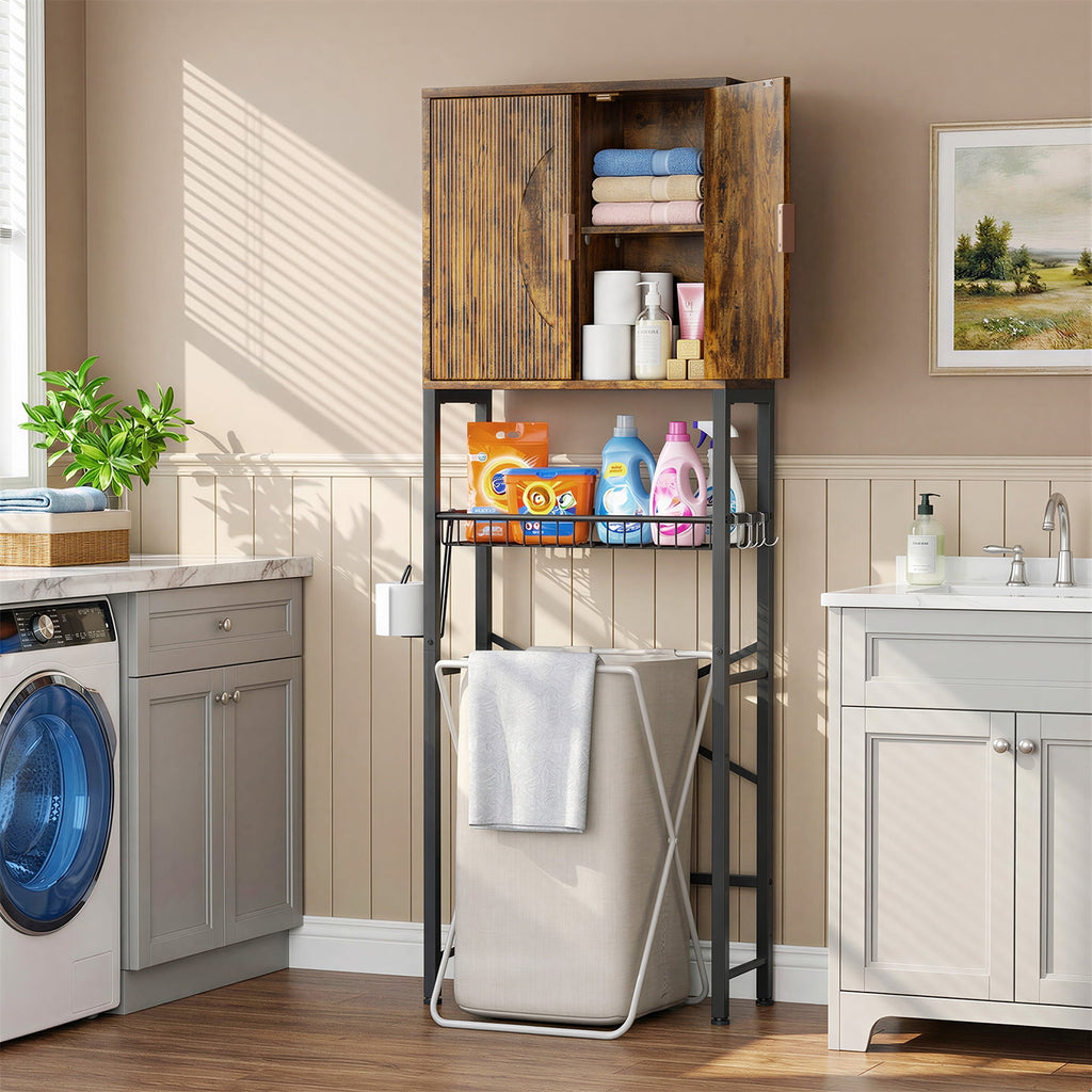 the Toilet Storage Cabinet, Bathroom Storage Organizer with Adjustable Shelf, Toilet Paper Holder & Hooks, Freestandi... - Image 2