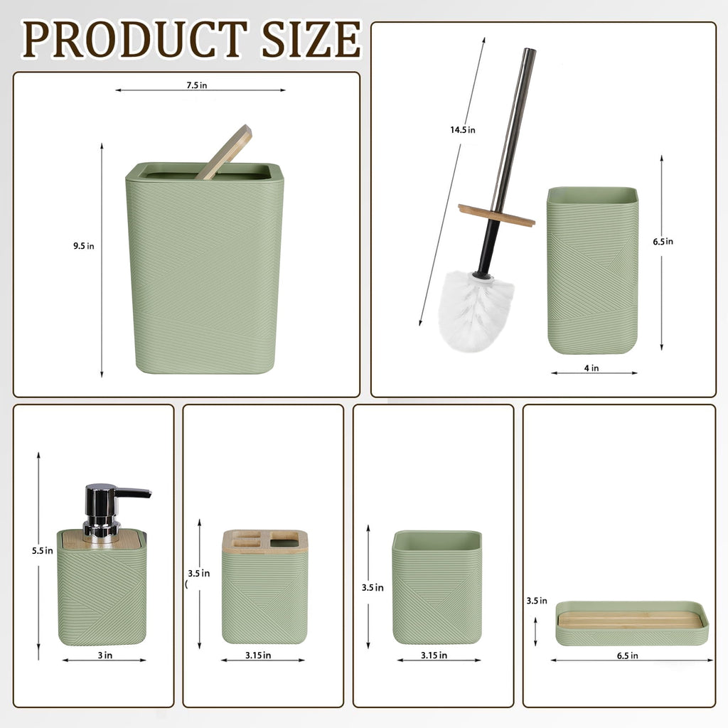 Bathroom Accessories Set 6 Piece Bamboo Bath Ensemble Includes Soap Dispenser, Toothbrush Holder, Toothbrush Cup, Soa... - Image 2