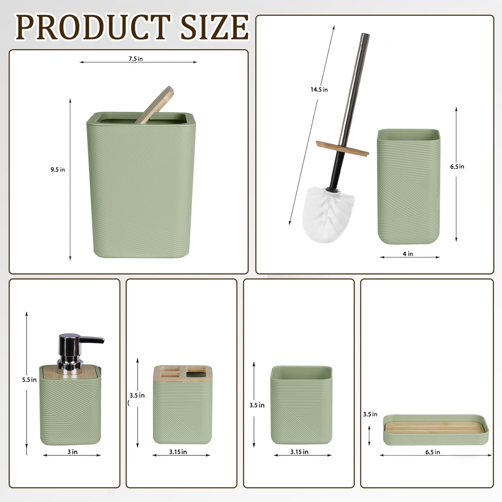 Bathroom Accessories Set 6 Piece Bamboo Bath Ensemble Includes Soap Dispenser, Toothbrush Holder, Toothbrush Cup, Soa... - Image 2