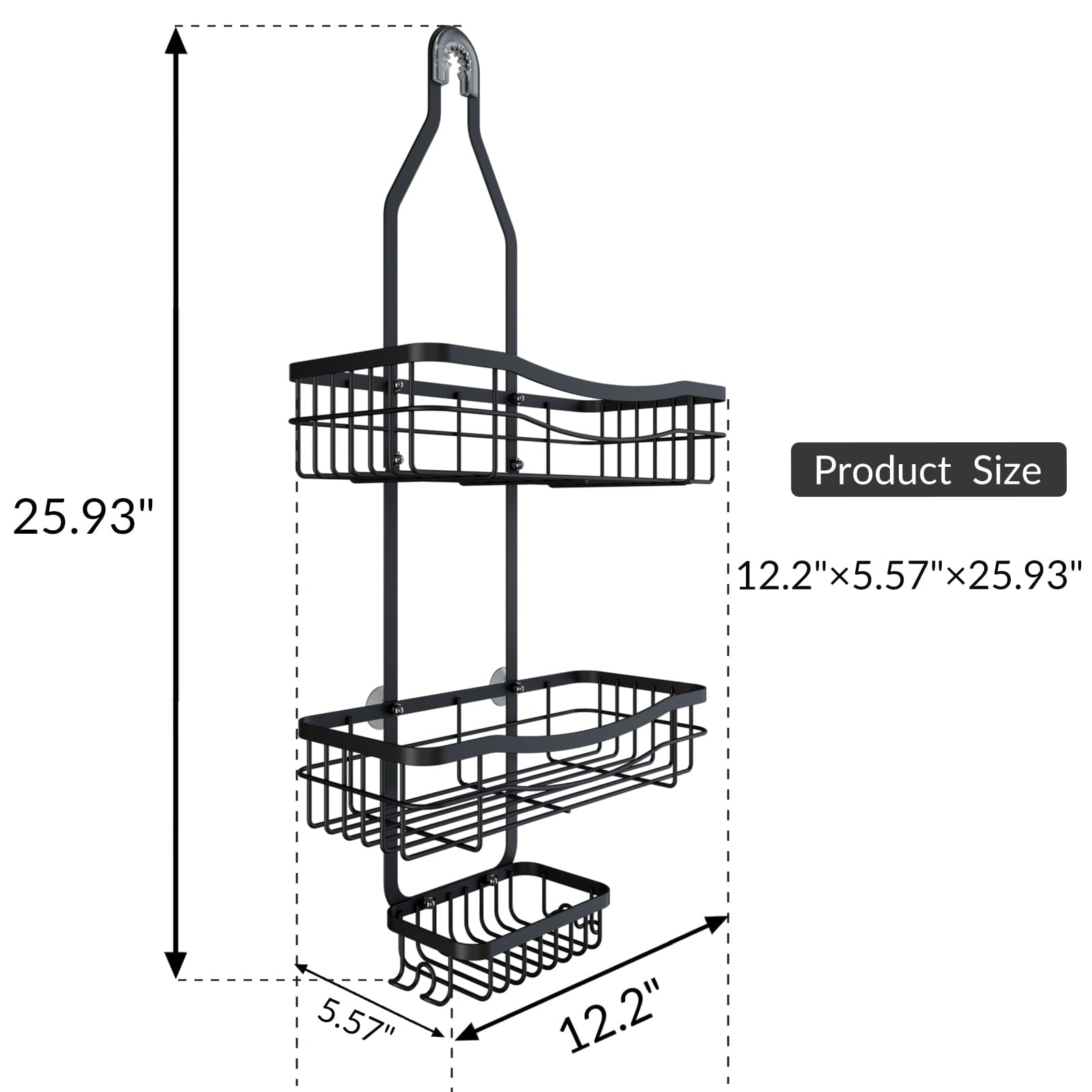 Shower Caddy, 3 Shelves Large Capacity Shower Caddy Over Shower Head, Rustproof, No Drilling,Black - Image 5
